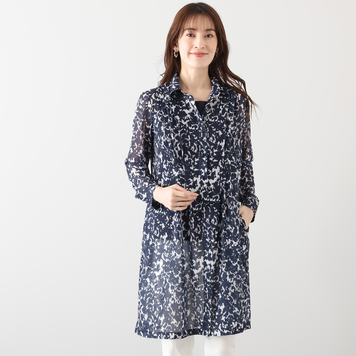 マダムヒロコ プリントシアー ロングブラウス ＜インナー付＞