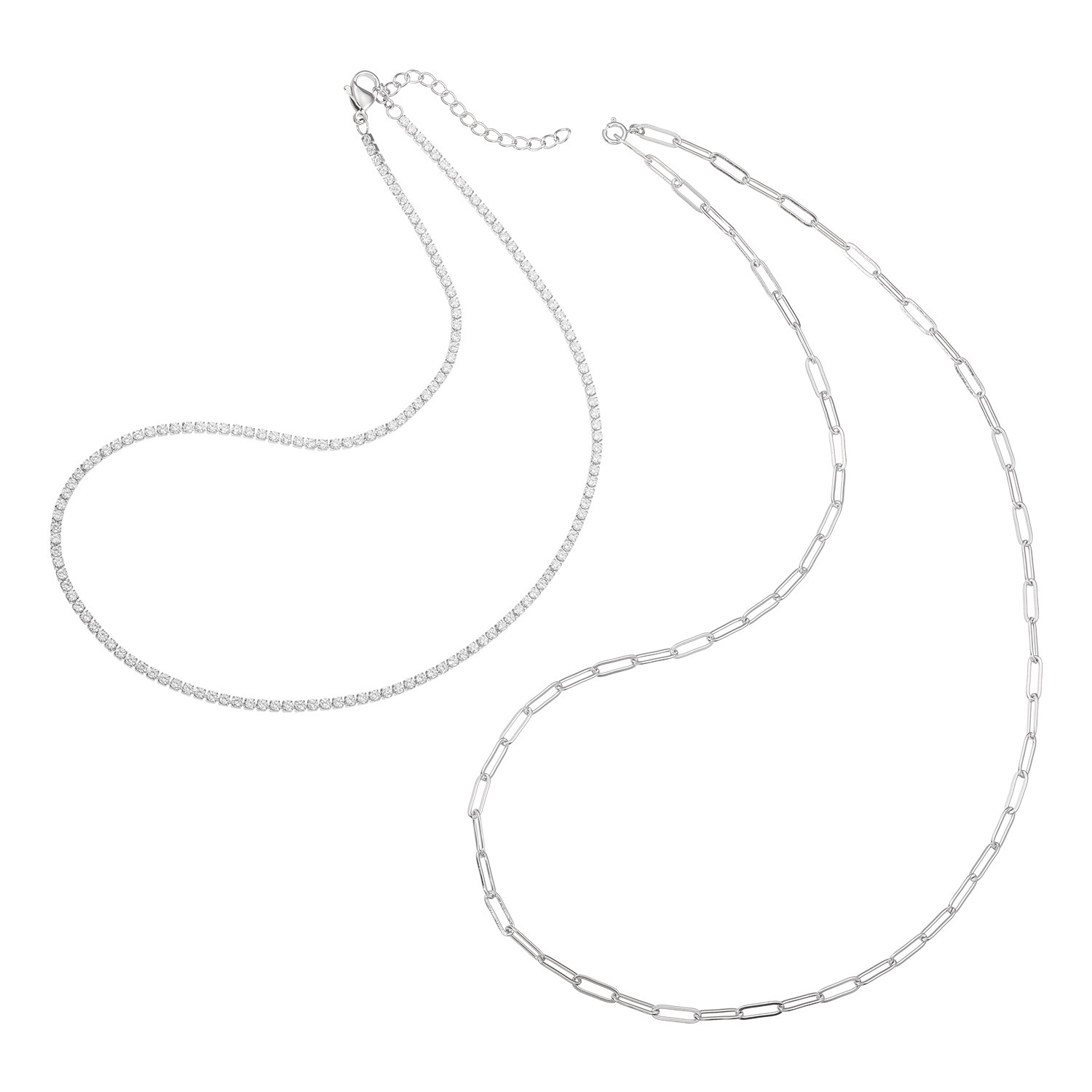 デルークス ステンレス ＣＺネックレス＆ ペーパークリップチェーン ネックレス ２本セット