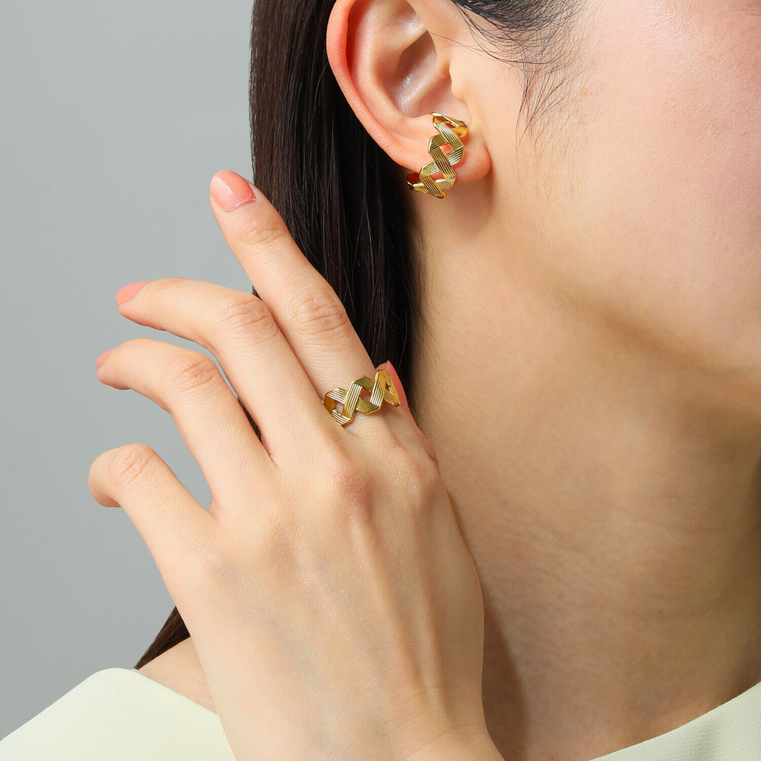 デルークス ステンレス ブレイドデザイン イヤーカフ兼リング ２点セット