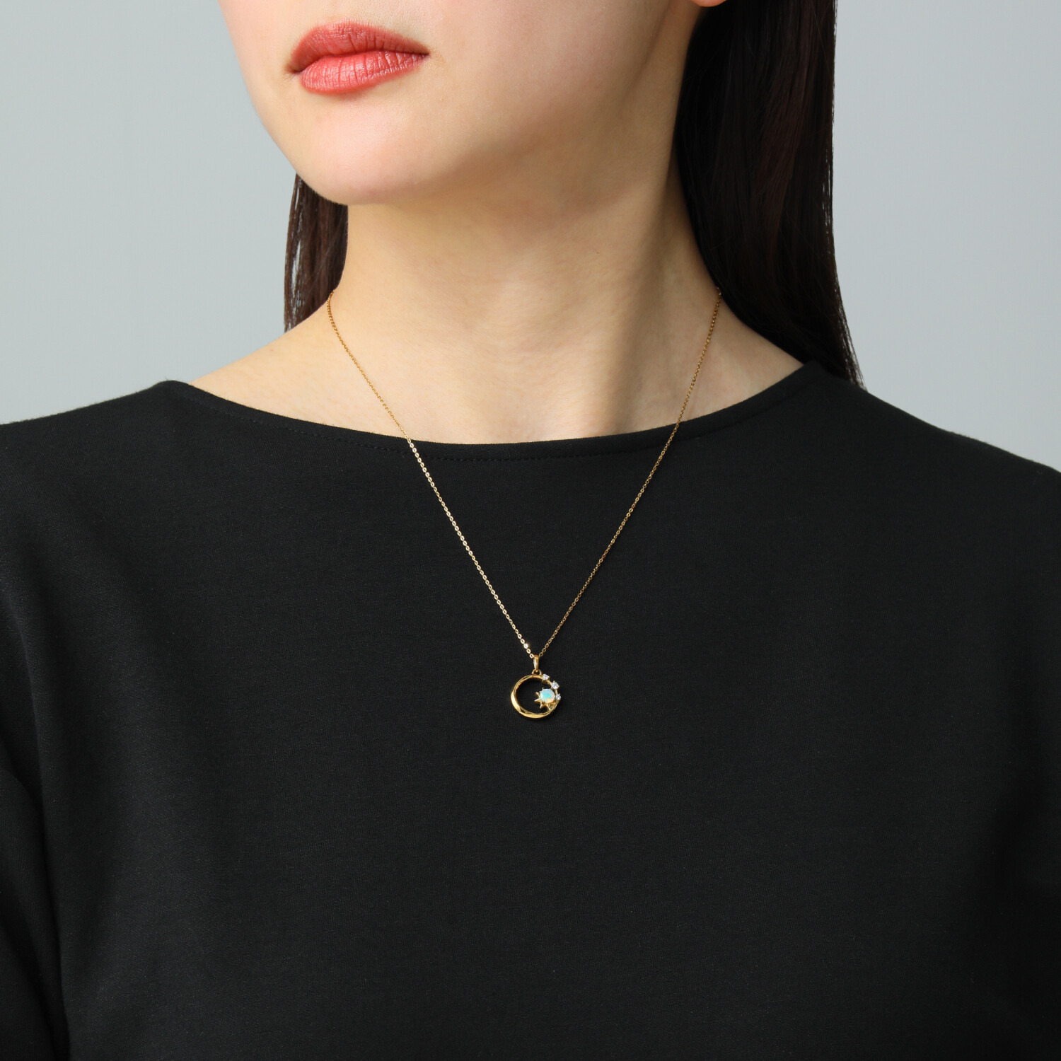 デルークス サージカルステンレス 天然石＆ＣＺ ムーンスターペンダント