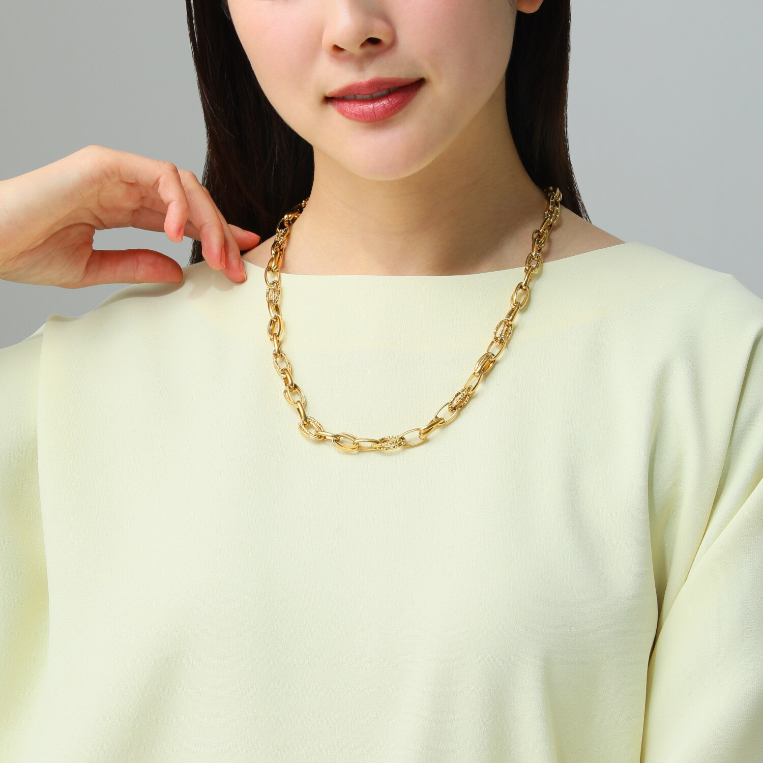 デルークス ステンレス カットパーツミックス ボリューム チェーンネックレス