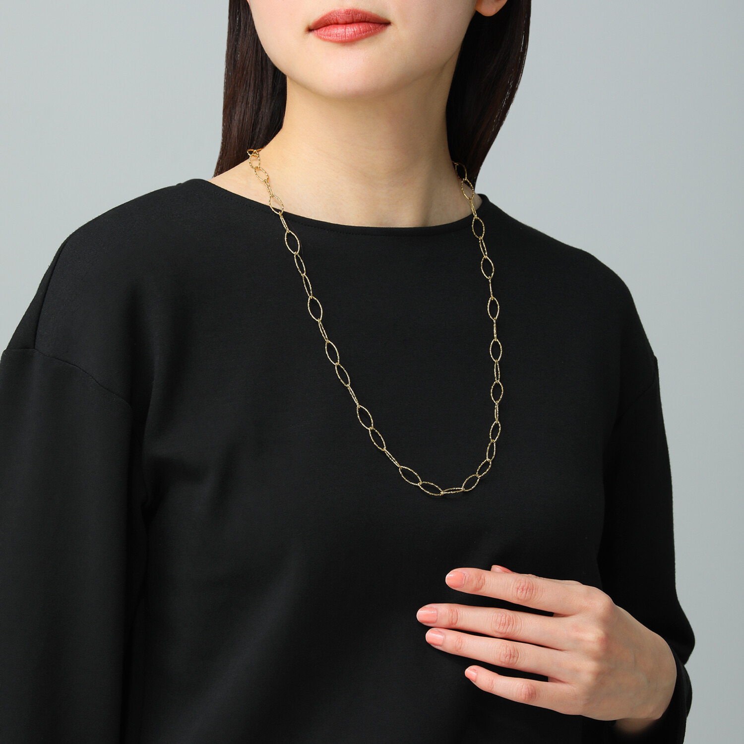 デルークス ステンレス オーバルカットチェーン ロングネックレス＆ ブレスレットセット
