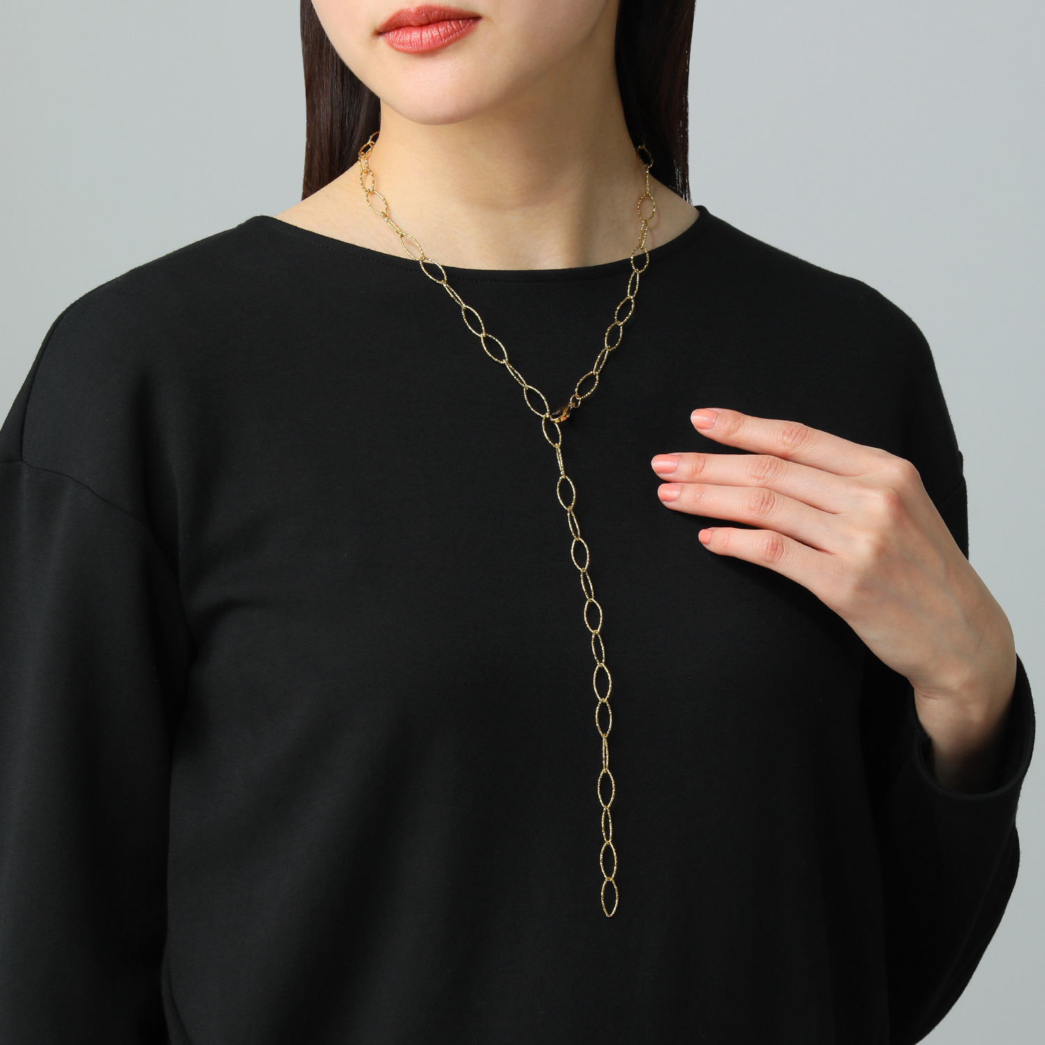デルークス ステンレス オーバルカットチェーン ロングネックレス＆ ブレスレットセット