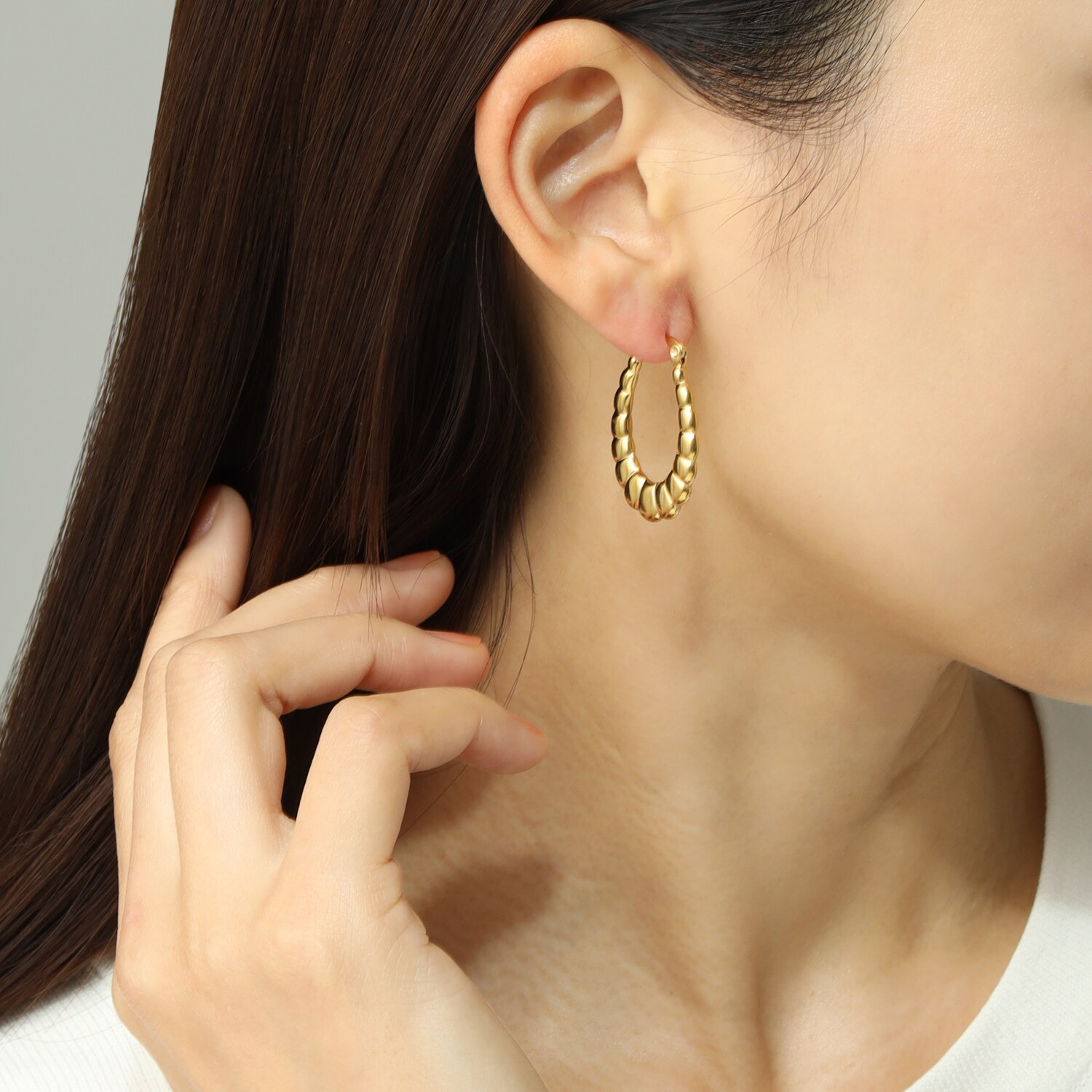 エービーステン ステンレス オーバルデザイン フープピアス