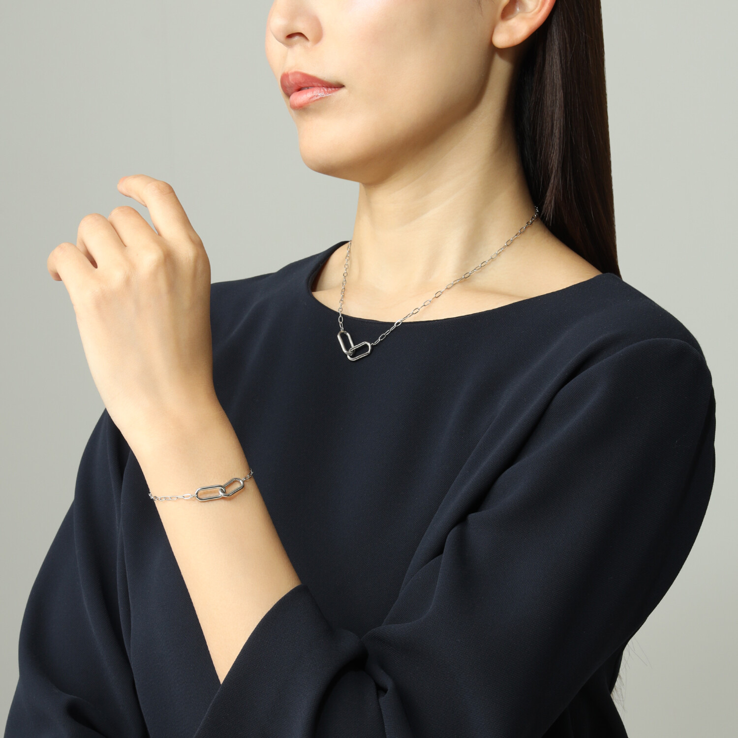 エービーステン ステンレス オーバルリンクチェーン ネックレス＆ ブレスレットセット