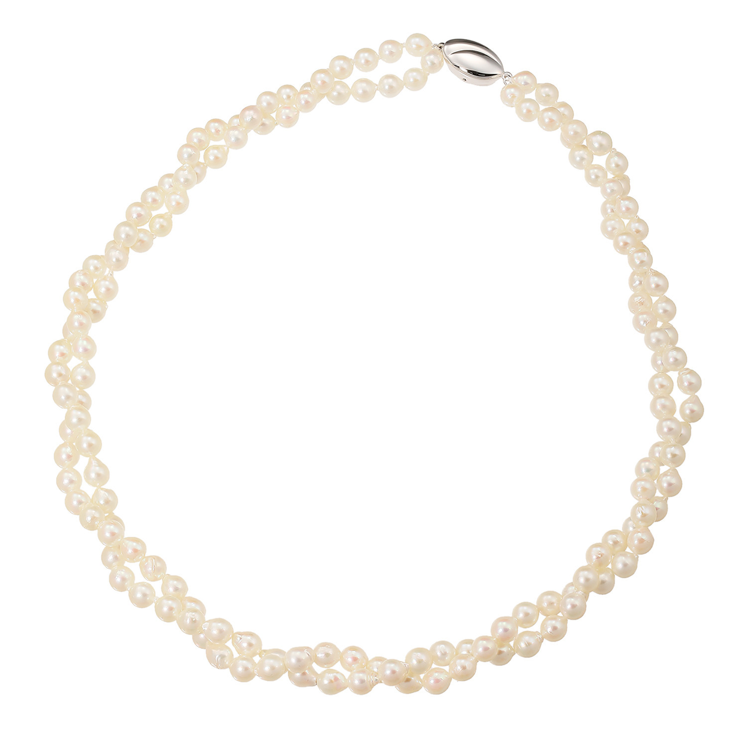 ゆきほたる シルバー 長崎県対馬産 無調色越物アコヤパール ネジネジ２連 ネックレス