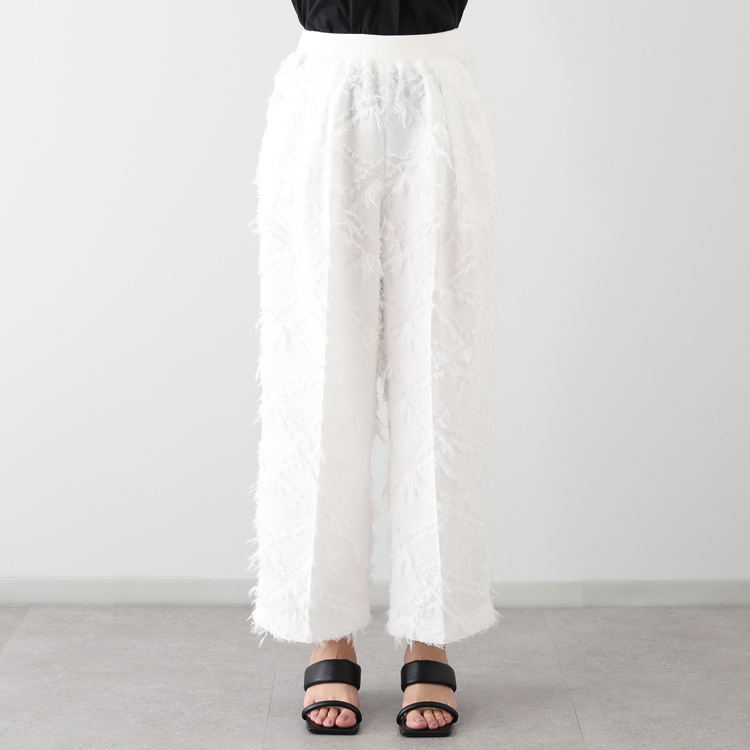 ヴィオラウィル 楽しく揺れて お出かけしたくなる カットフリンジ ジャガードパンツ