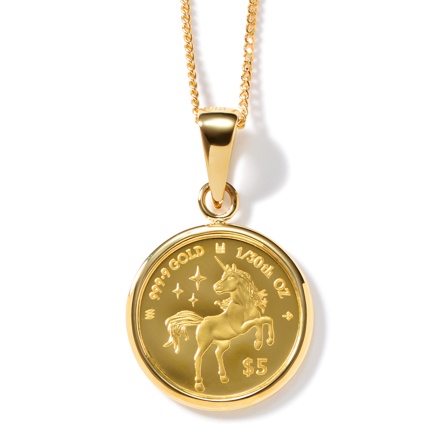祈平 ロイヤルミント製造 １／３０オンス 純金ユニコーンコイン ペンダントトップ