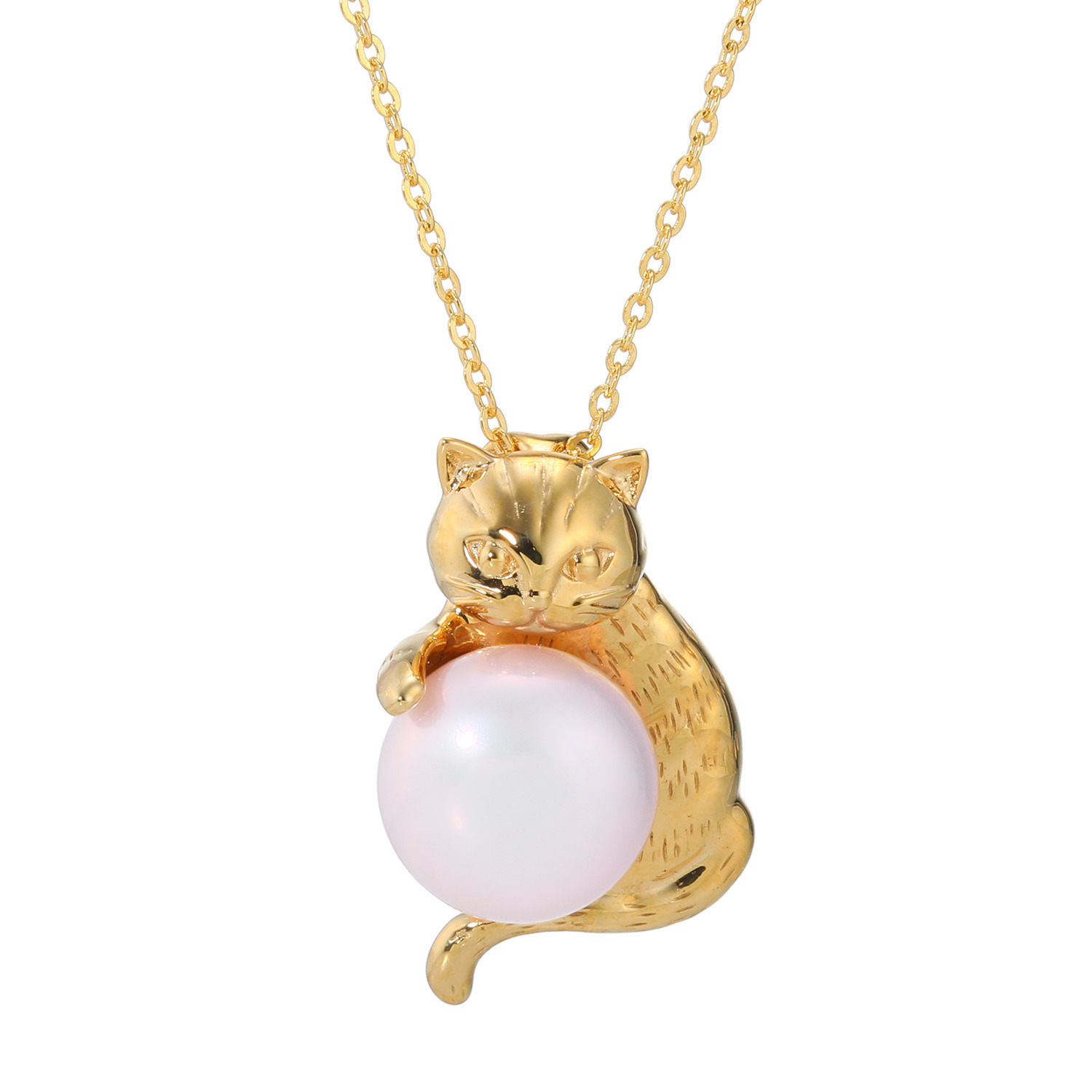 岩崎美智子コレクション シルバー 淡水ボタンパール 猫モティーフ ペンダント