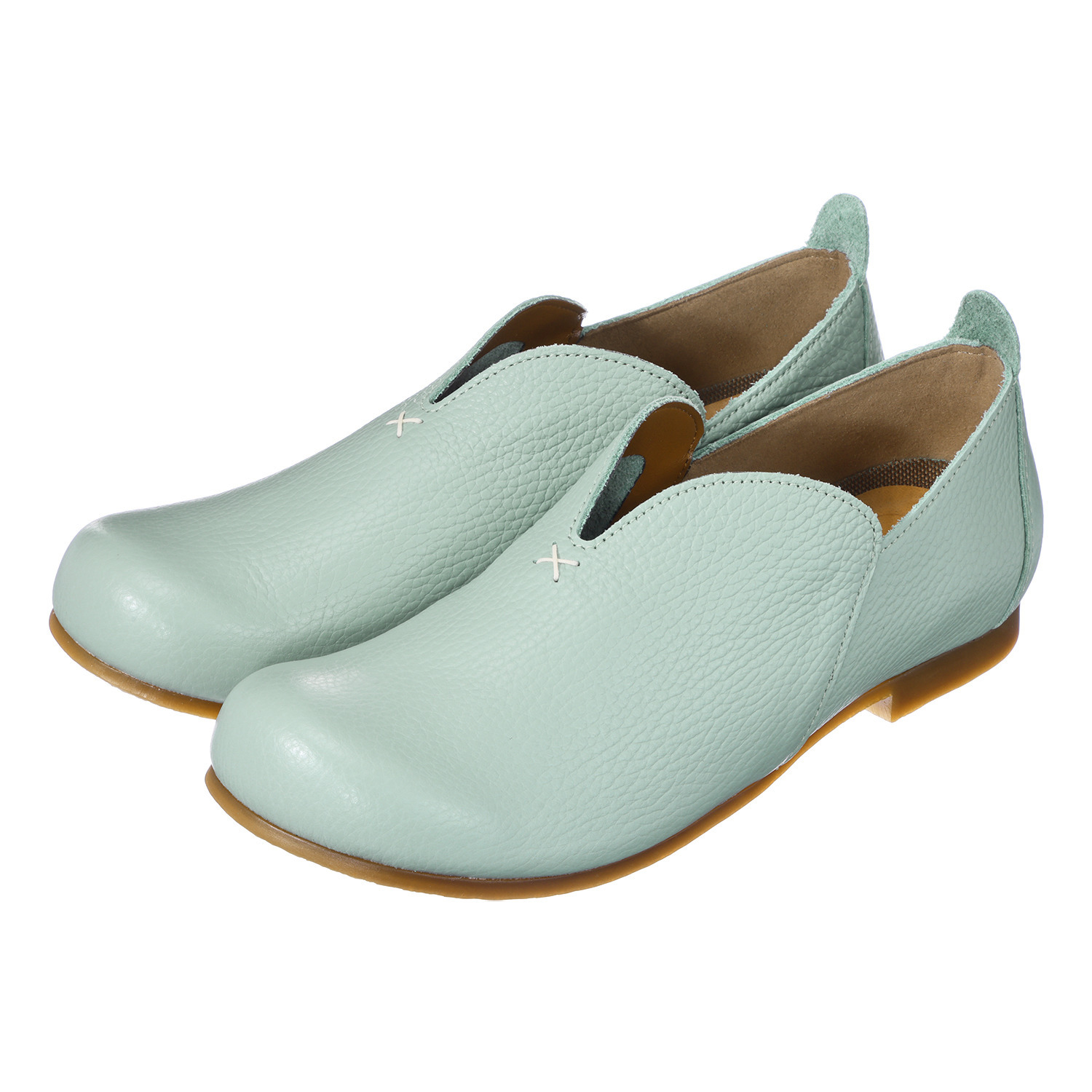 ヒナ　デイグリーン 日本製 はっ水姫路レザー 上質素材が足をつつむ オブリークトゥシューズ