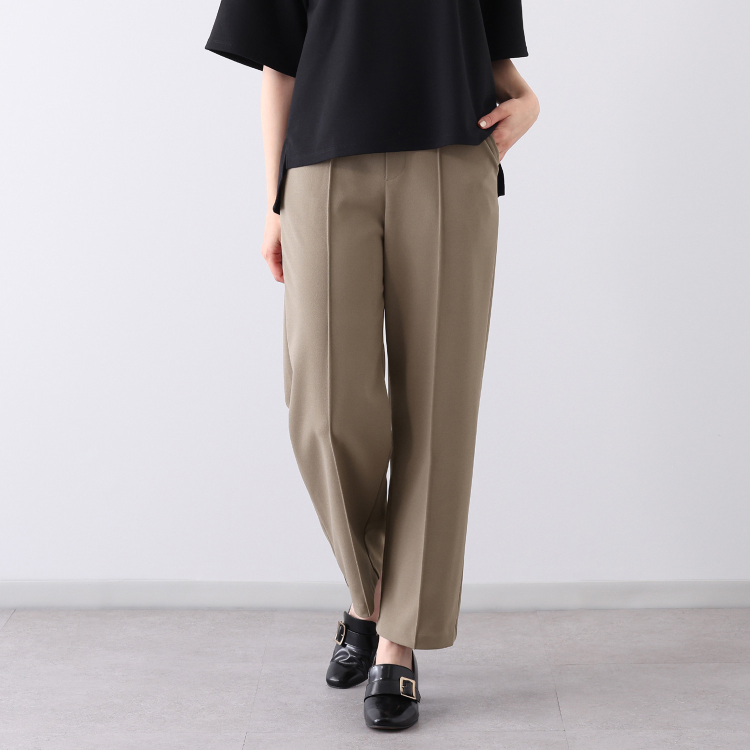 ＴＡＫＵＭＩＢＡ 洗えてシワになりにくい！ ストレッチジョーゼット 日本製イージースラックス ワイド　股下６５ｃｍ