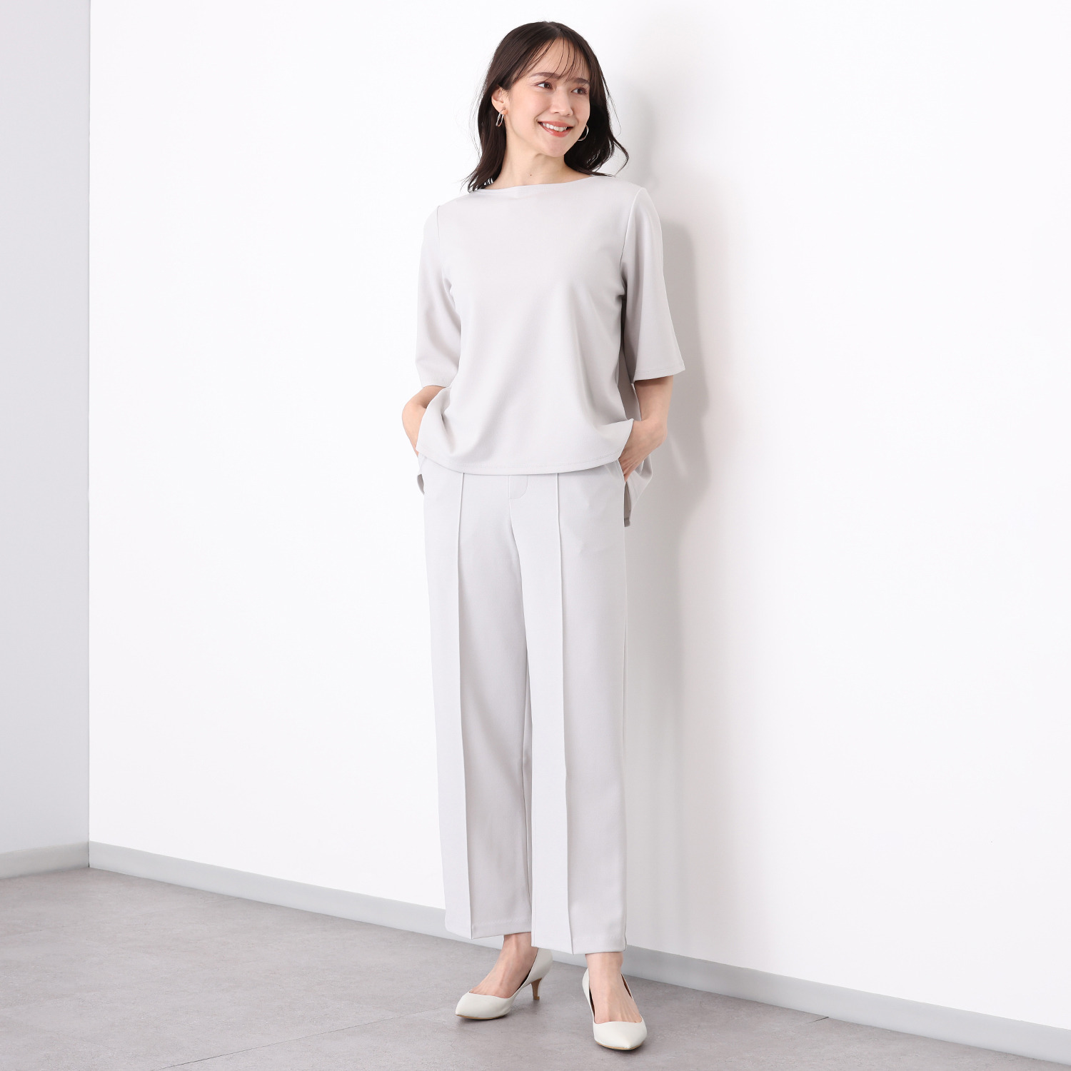 ＴＡＫＵＭＩＢＡ 洗えてシワになりにくい！ ストレッチジョーゼット 日本製イージースラックス ワイド　股下６５ｃｍ