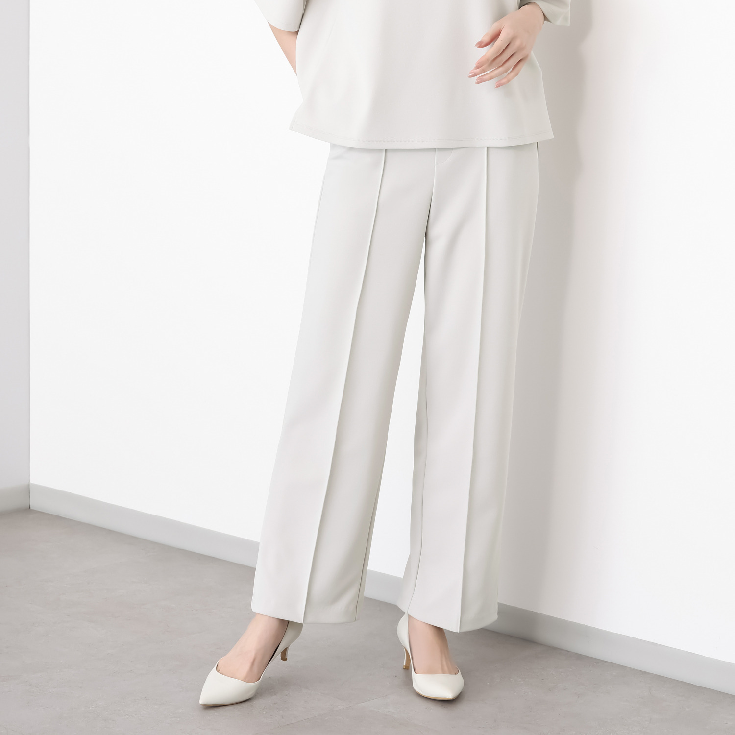 ＴＡＫＵＭＩＢＡ 洗えてシワになりにくい！ ストレッチジョーゼット 日本製イージースラックス ワイド　股下７０ｃｍ