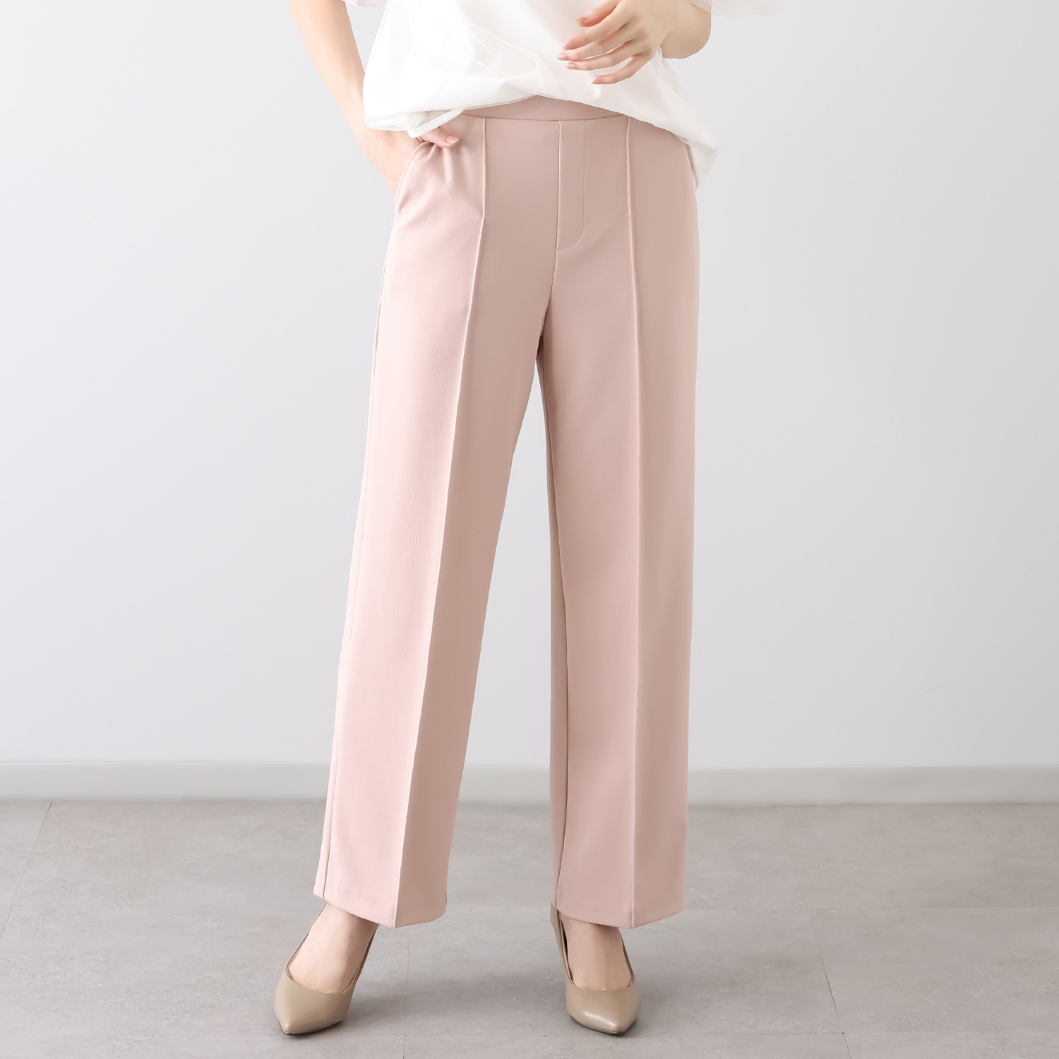 ＴＡＫＵＭＩＢＡ 洗えてシワになりにくい！ ストレッチジョーゼット 日本製イージースラックス ワイド　股下７０ｃｍ