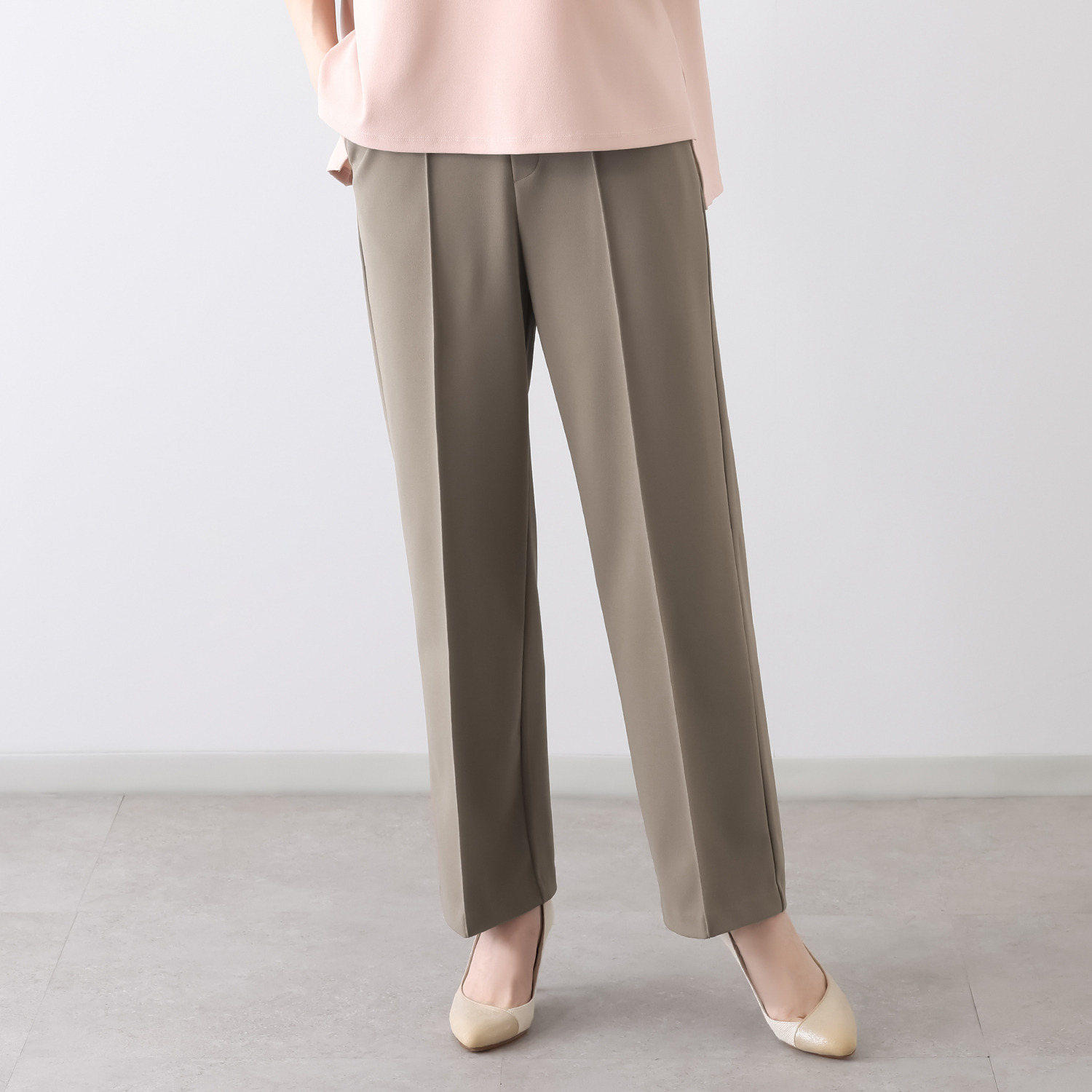 ＴＡＫＵＭＩＢＡ 洗えてシワになりにくい！ ストレッチジョーゼット 日本製イージースラックス ワイド　股下７０ｃｍ