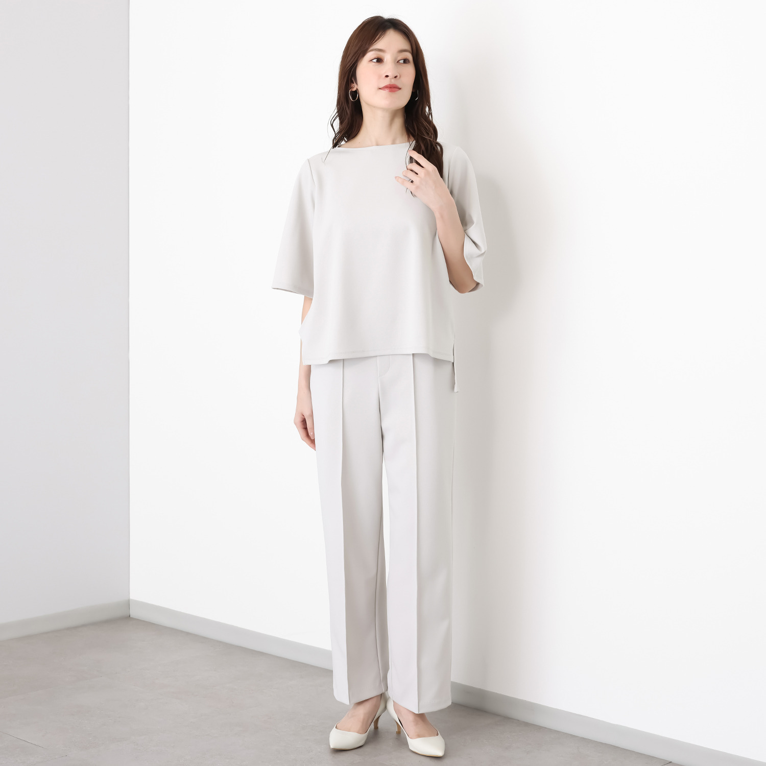 ＴＡＫＵＭＩＢＡ 洗えてシワになりにくい！ ストレッチジョーゼット 日本製イージースラックス ワイド　股下７０ｃｍ