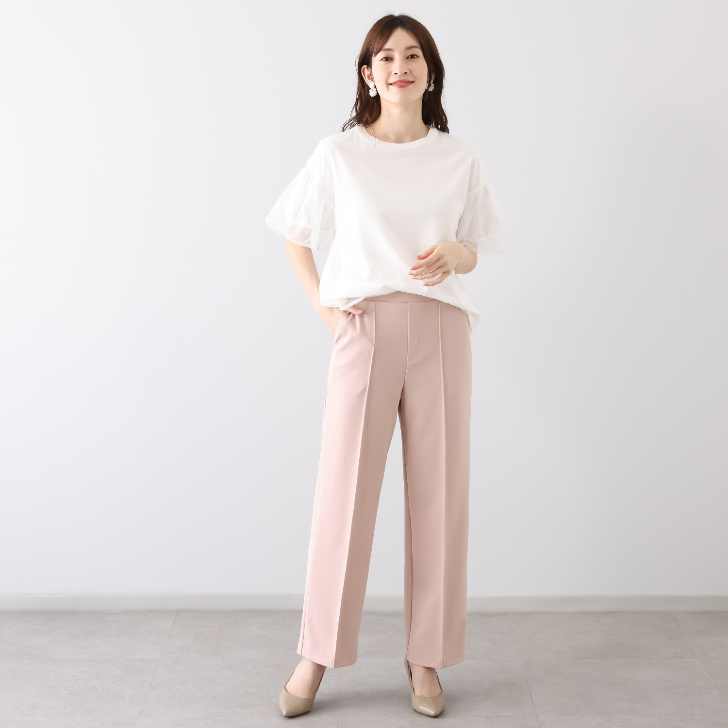 ＴＡＫＵＭＩＢＡ 洗えてシワになりにくい！ ストレッチジョーゼット 日本製イージースラックス ワイド　股下７０ｃｍ