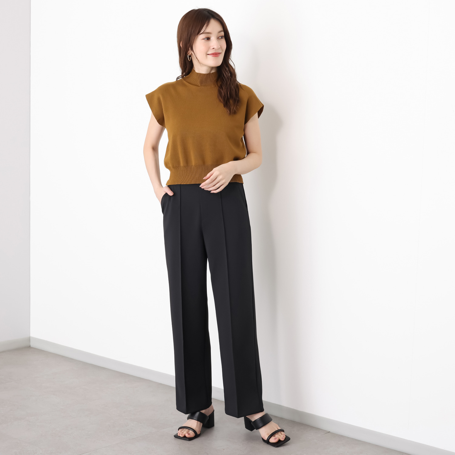 ＴＡＫＵＭＩＢＡ 洗えてシワになりにくい！ ストレッチジョーゼット 日本製イージースラックス ワイド　股下７０ｃｍ