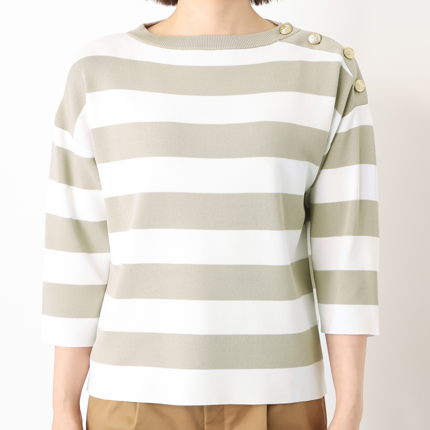 モカサン　ジュンコシマダ レーヨンナイロン 配色ボーダー ニットプルオーバー