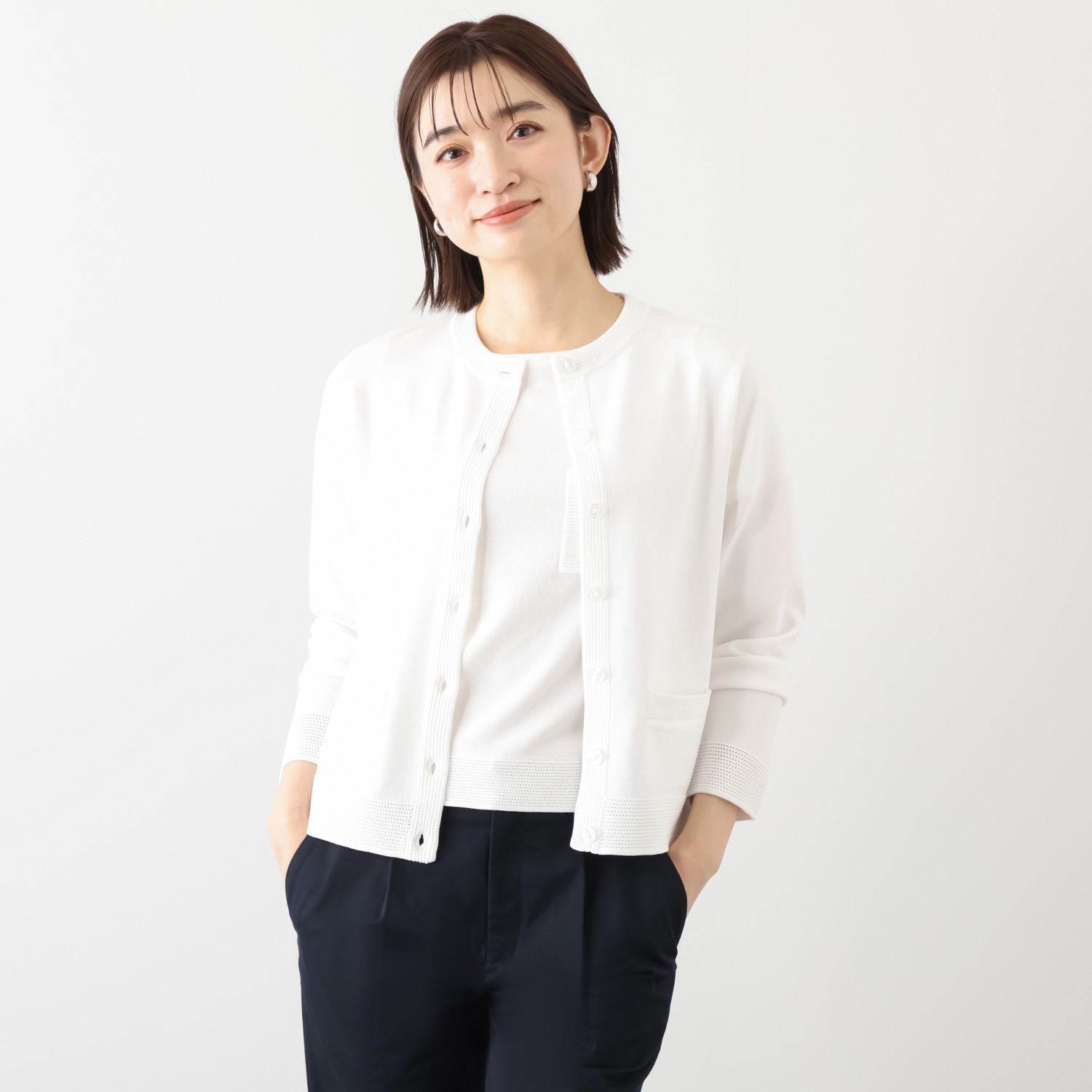 モカサン　ジュンコシマダ レーヨンナイロン 透かし編み カーディガン