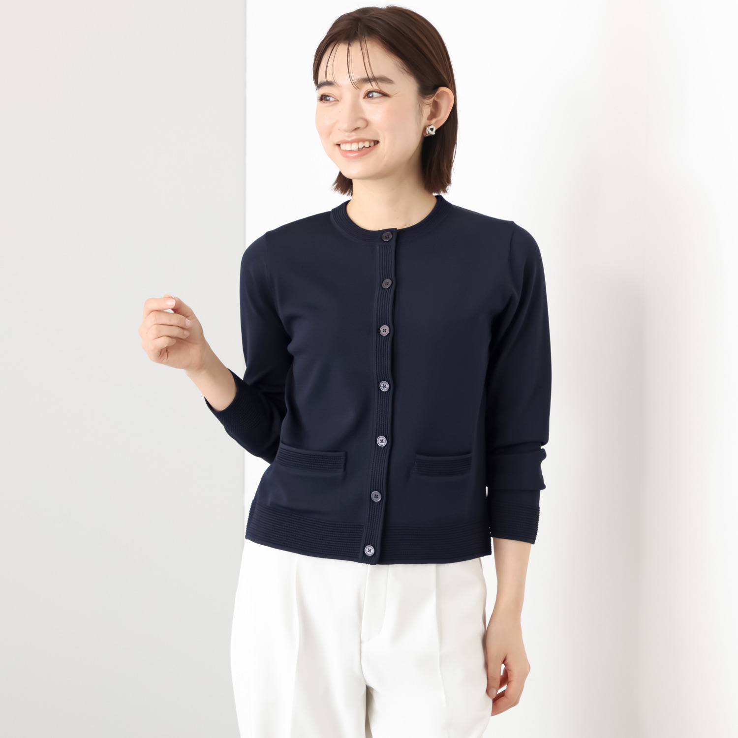 モカサン　ジュンコシマダ レーヨンナイロン 透かし編み カーディガン