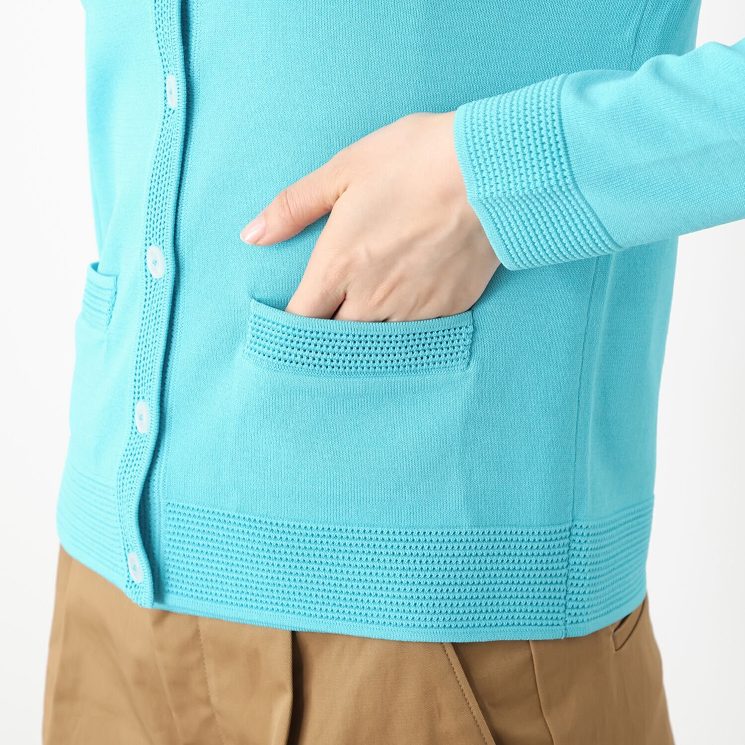 モカサン　ジュンコシマダ レーヨンナイロン 透かし編み カーディガン