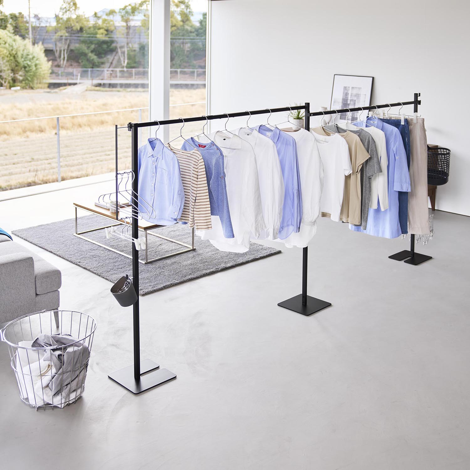 山崎実業　タワー サッと広げて簡単設置！ 折り畳み室内物干し ＜２連＞