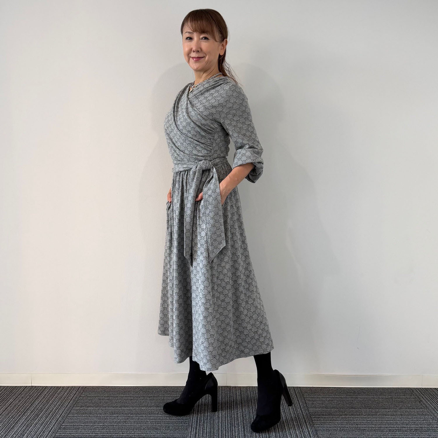 ホリーズ　アズ 共布ベルト付 カシュクールドレス