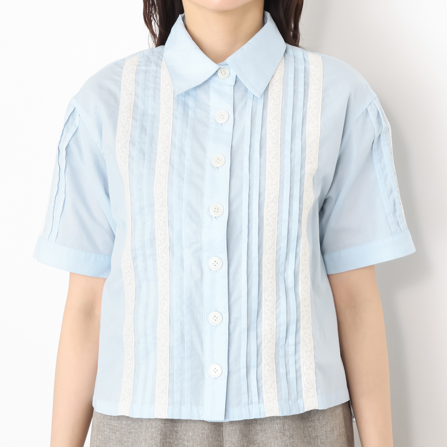 エムジェイアール　バイ マチコ　ジント　ロンドン レース＆ピンタック シアーシャツ