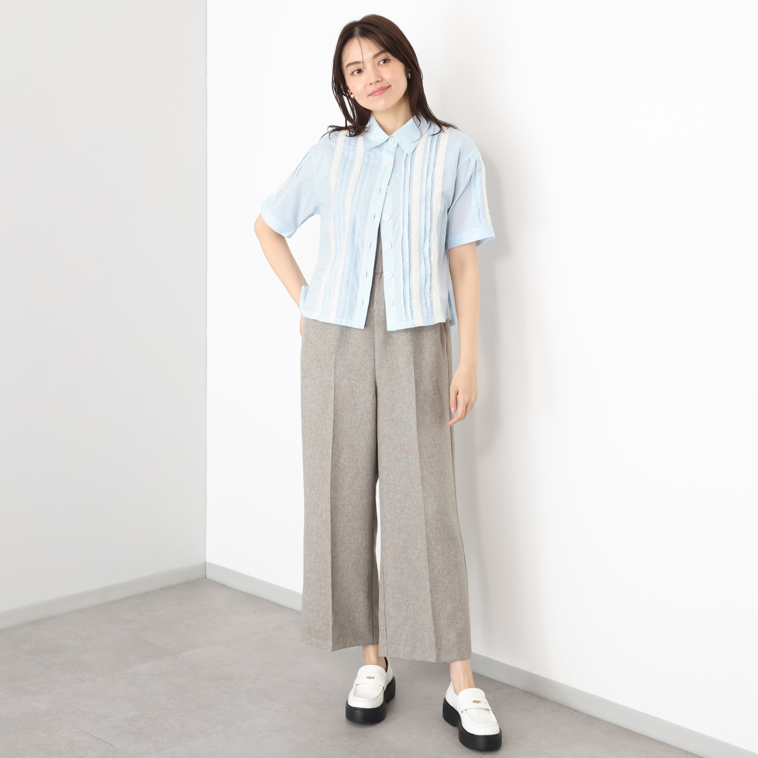 エムジェイアール　バイ マチコ　ジント　ロンドン レース＆ピンタック シアーシャツ