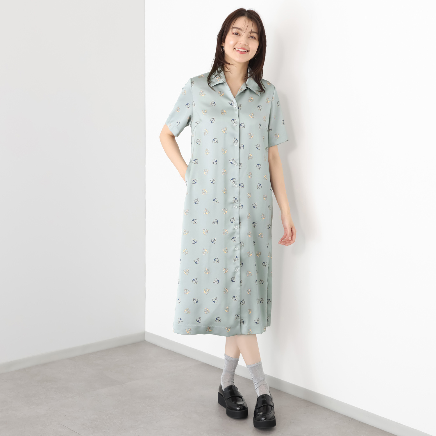 エムジェイアール　バイ マチコ　ジント　ロンドン オリジナルプリント ロングシャツワンピース