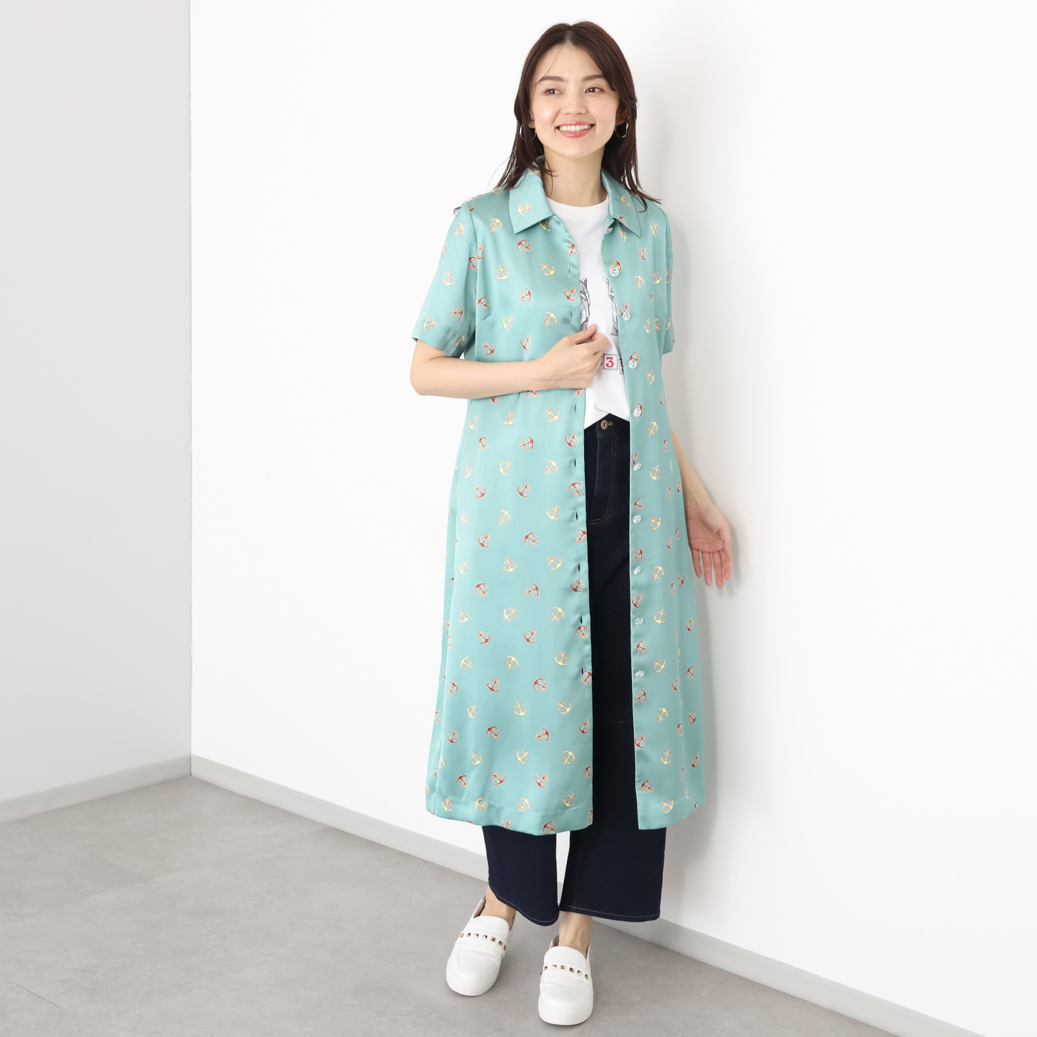 エムジェイアール　バイ マチコ　ジント　ロンドン オリジナルプリント ロングシャツワンピース