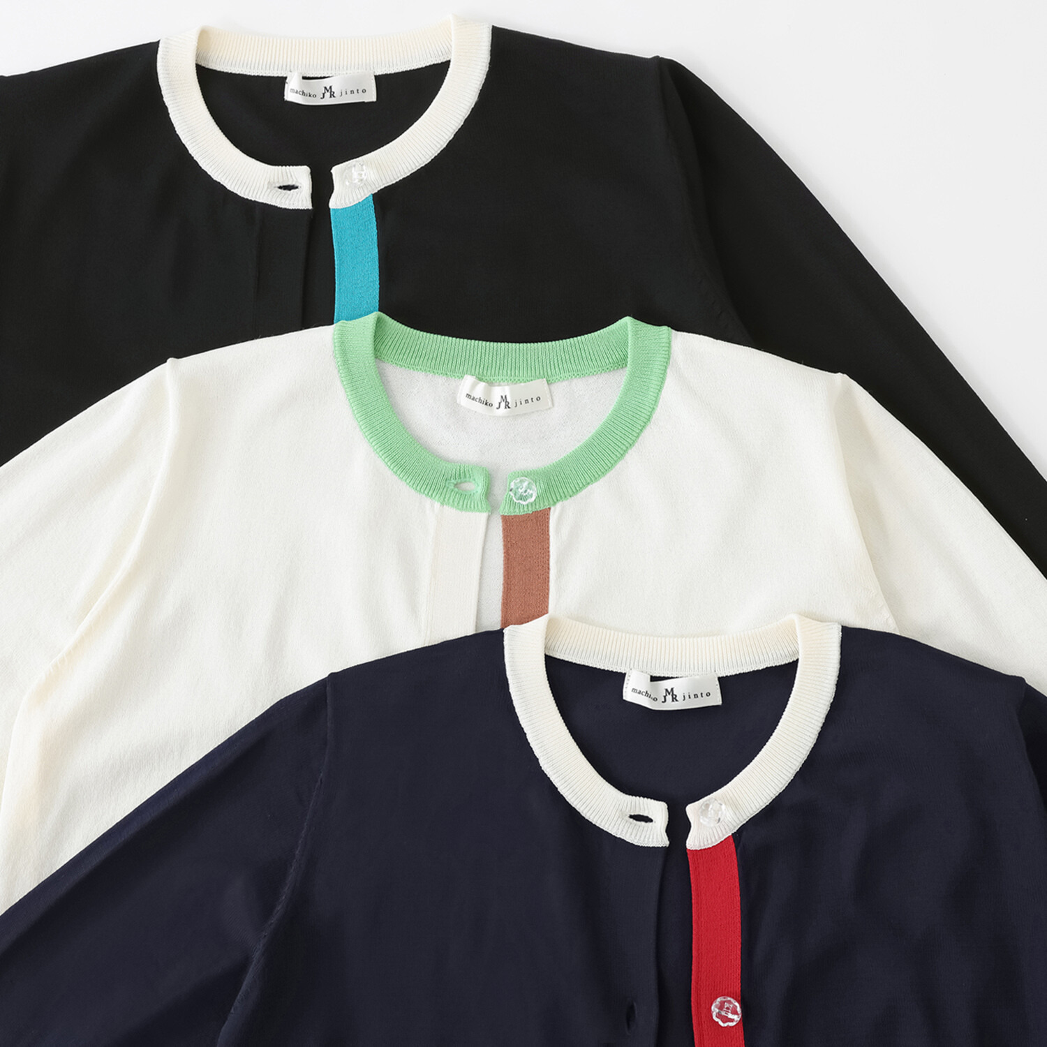 エムジェイアール　バイ マチコ　ジント　ロンドン 配色アクセント ビジュウボタン ドライタッチカーディガン