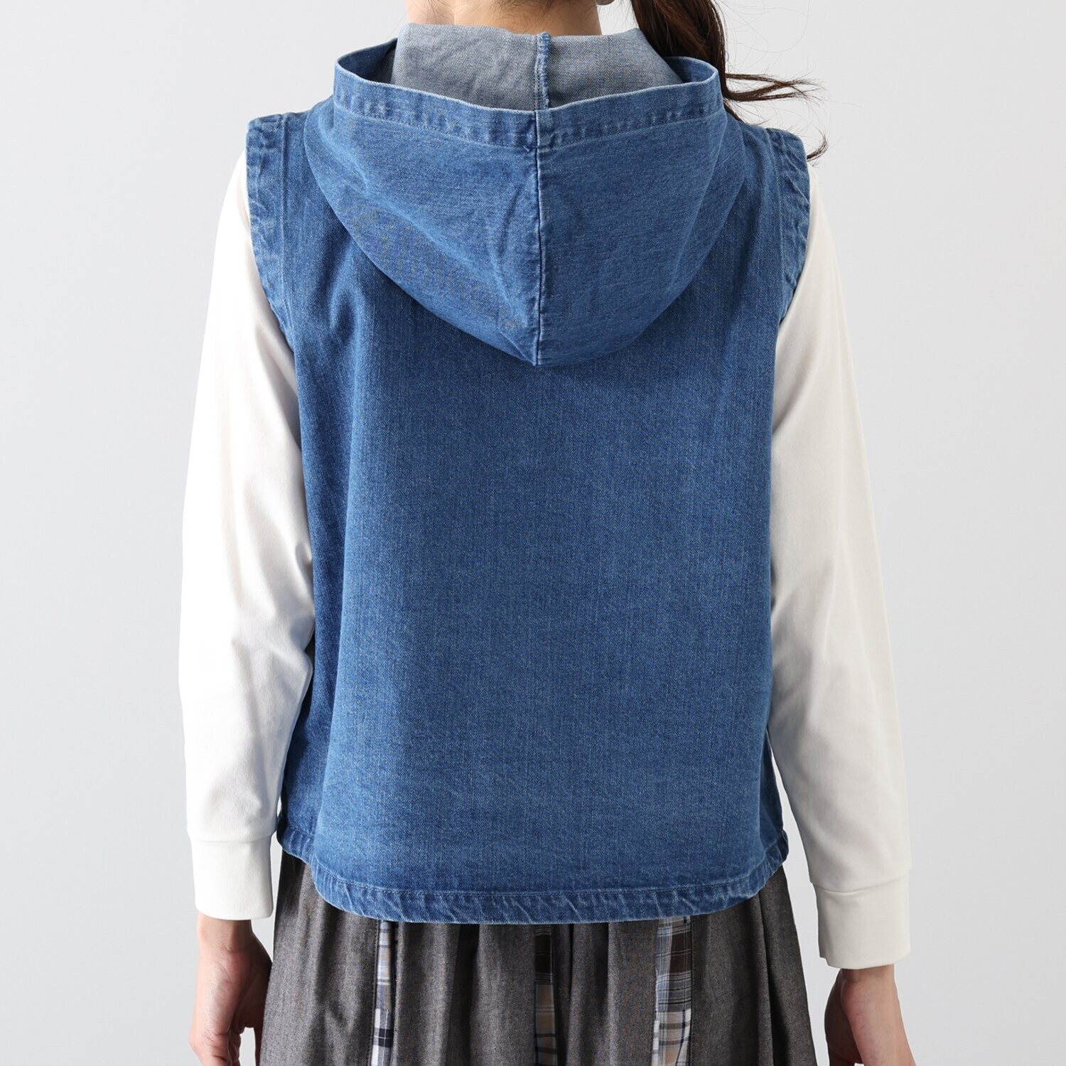 ハッシュパピー ワッペン付 デニムパーカーベスト