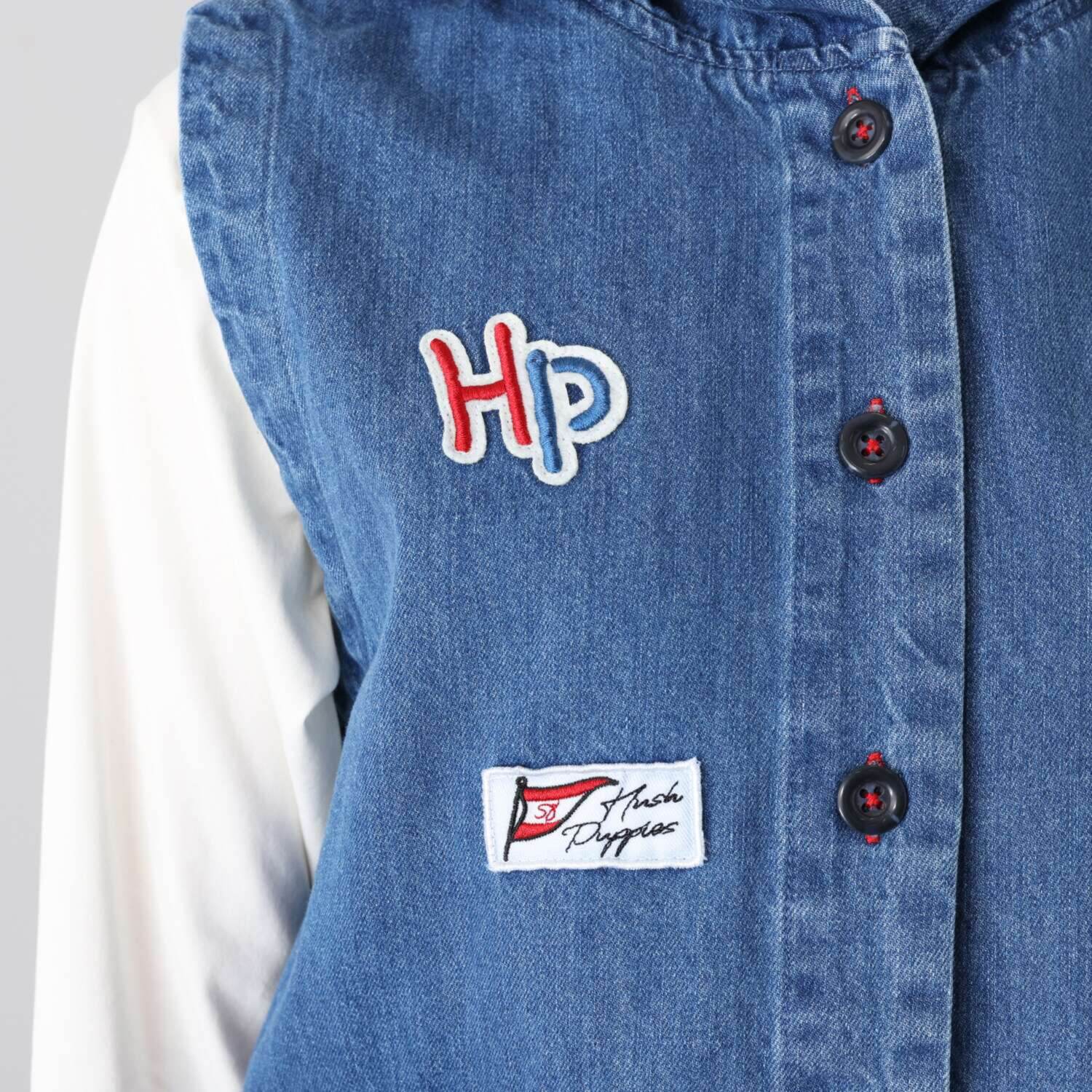 ハッシュパピー ワッペン付 デニムパーカーベスト