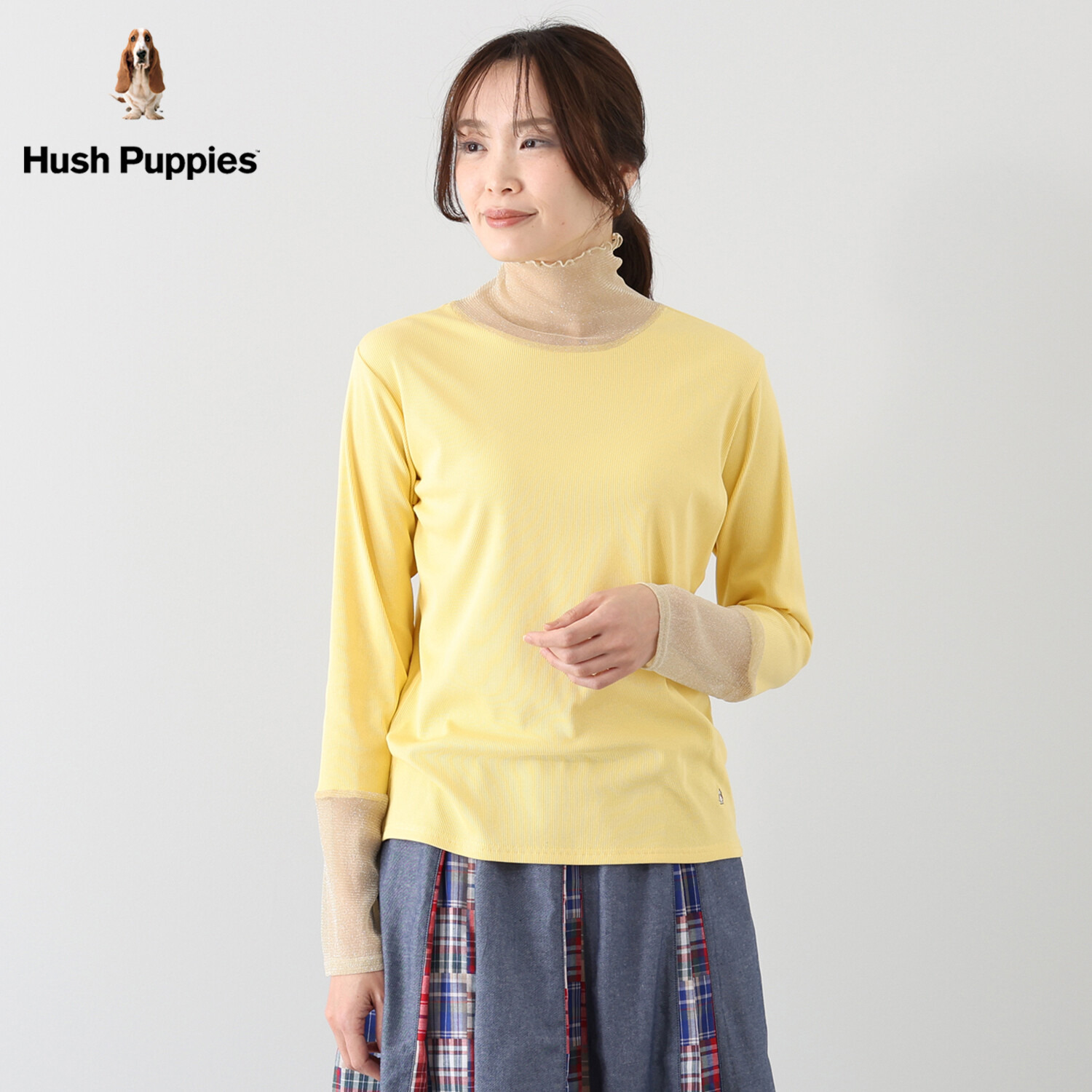 ハッシュパピー シアーコンビネーション ハイネックトップス