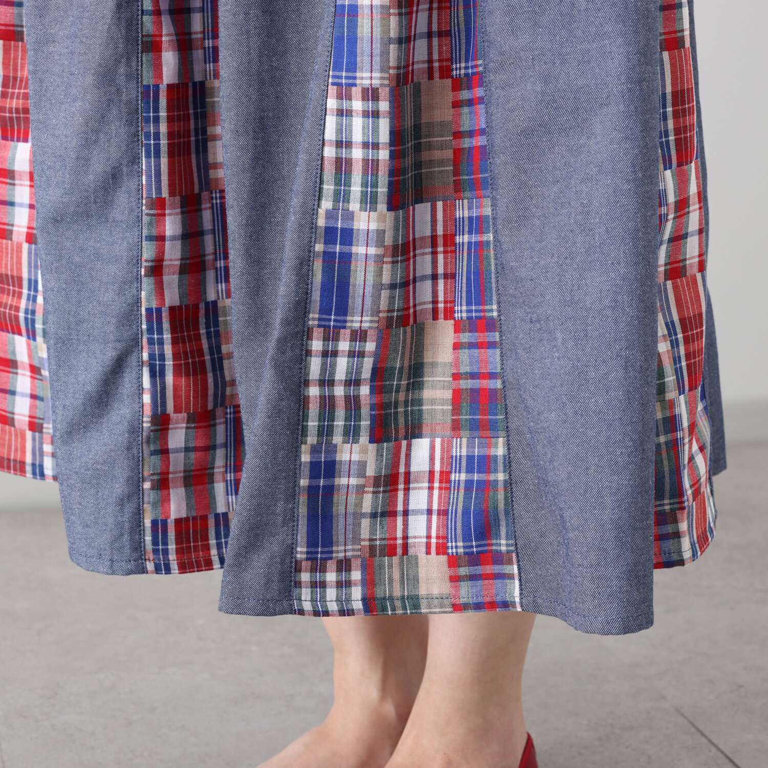 ハッシュパピー パッチワーク切替 プリーツスカート