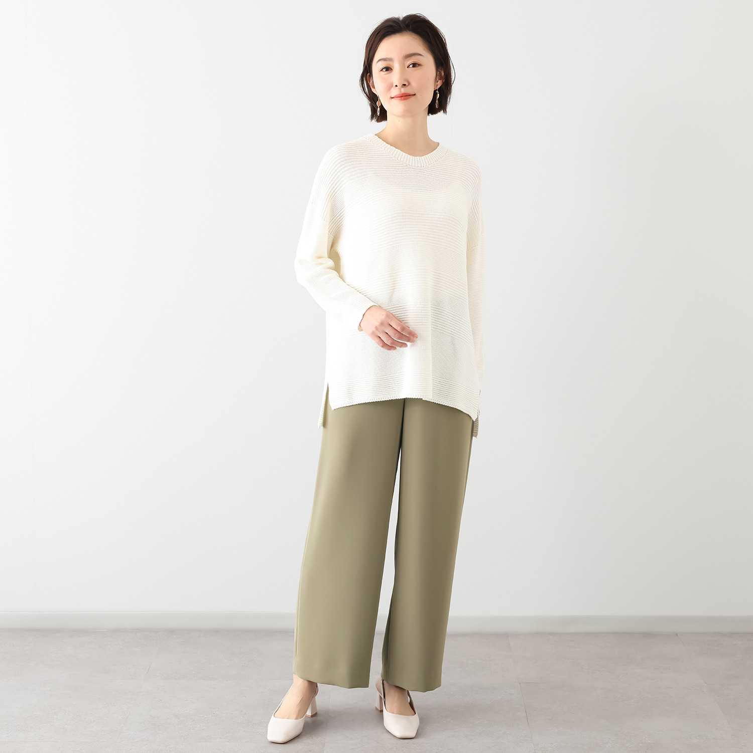 ミスキョウコ 日本製 マカロンツイル ワイドパンツ