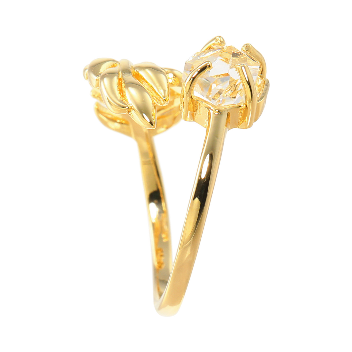 ハーキマーダイヤモンド ８ｍｍＵＰ ロッククリスタルクォーツ フェザーデザイン スパイラルフォークリング