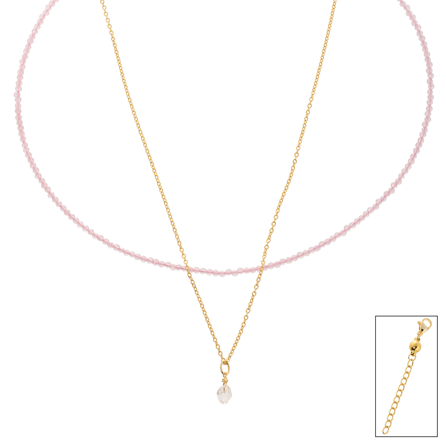 ハーキマーダイヤモンド ６ｍｍＵＰ ロッククリスタルクォーツ １粒ペンダント＆ クォーツネックレス＆ マグネットアジャスター ３点セット