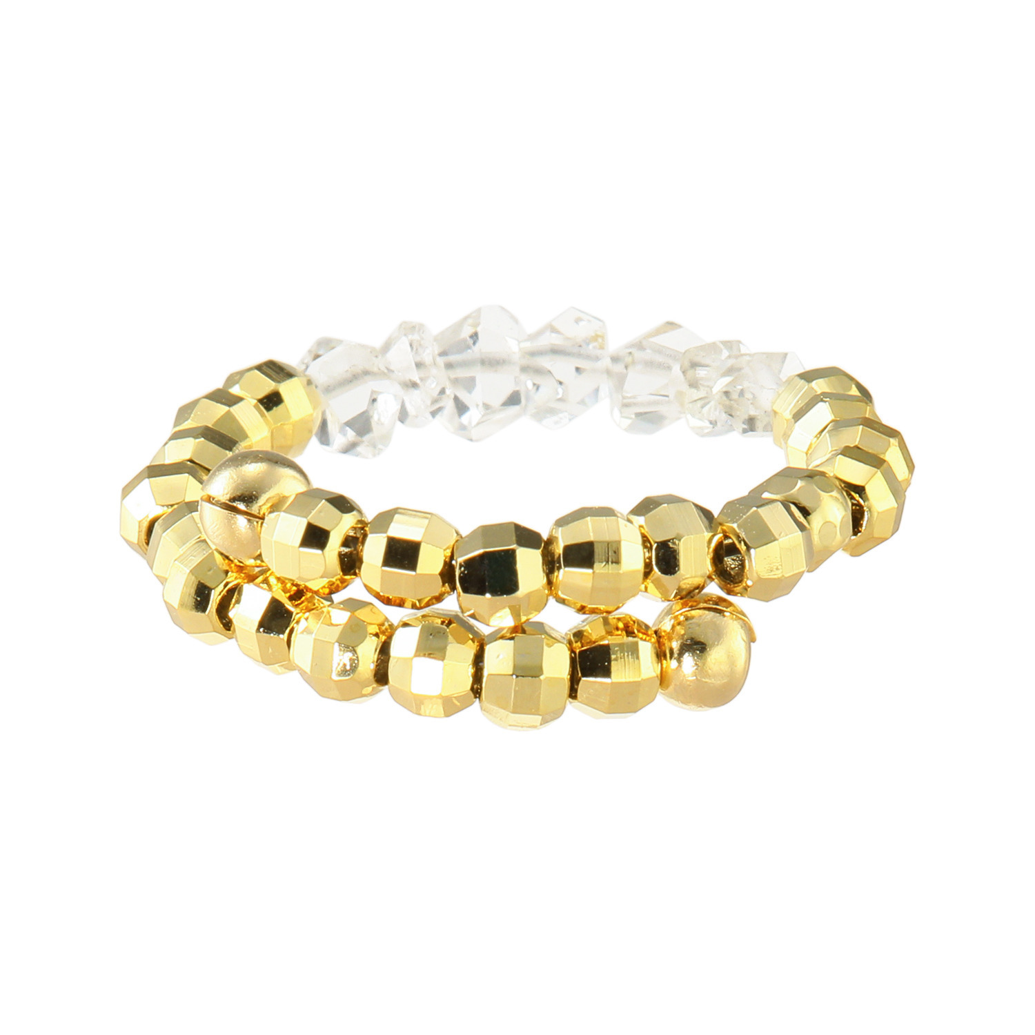 ハーキマーダイヤモンド ロッククリスタルクォーツ セブンビーズ＆ メタルカットビーズ フレキシブルリング