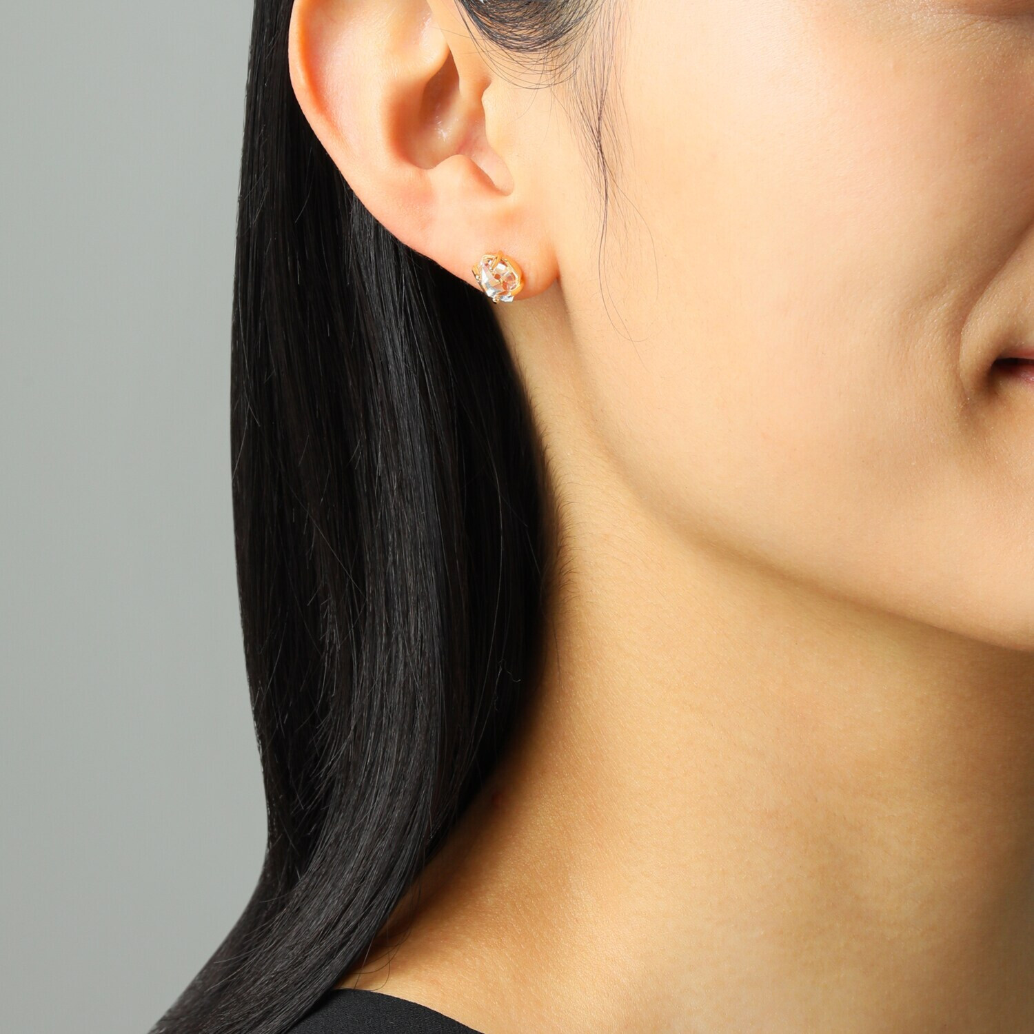 ハーキマーダイヤモンド ８ｍｍＵＰ ロッククリスタルクォーツ スタッド＆ スウィングチェーン ２ウェイピアス