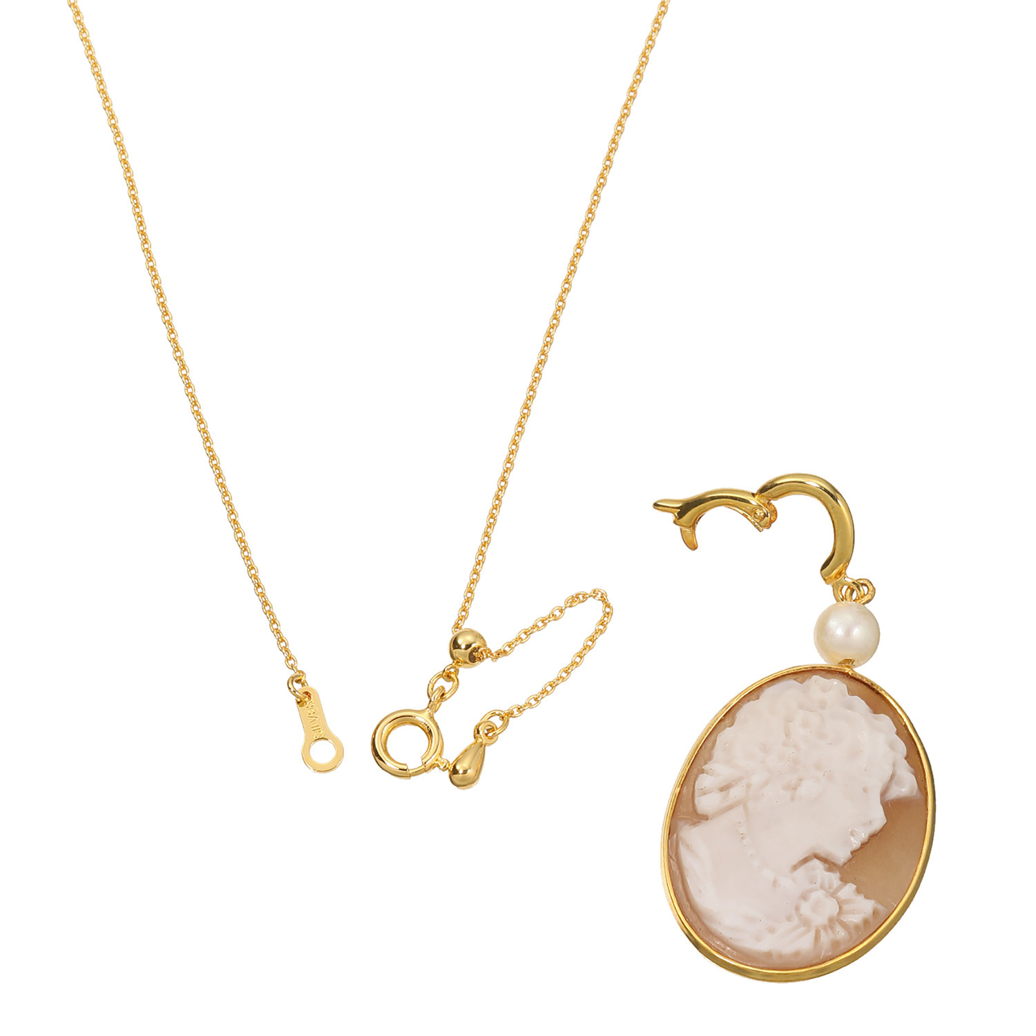 珠里 シルバー シェルカメオ＆ アコヤパール ペンダント