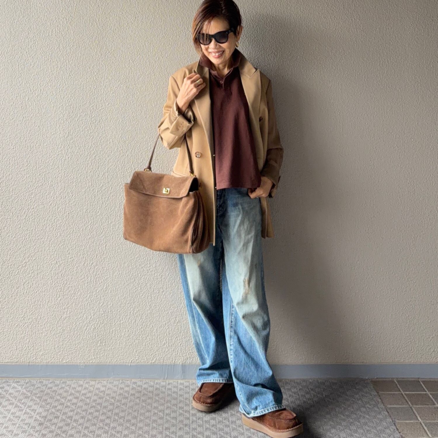 ラソエヌサーティスリー ディグリーズ 鹿の子 イニシャル刺しゅう フレアーシルエット ポロシャツ