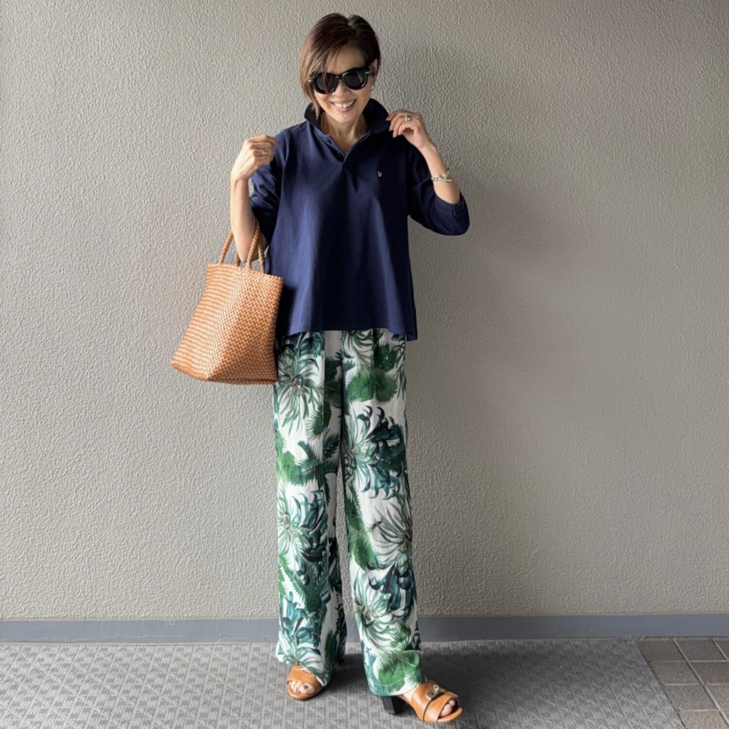 ラソエヌサーティスリー ディグリーズ 鹿の子 イニシャル刺しゅう フレアーシルエット ポロシャツ