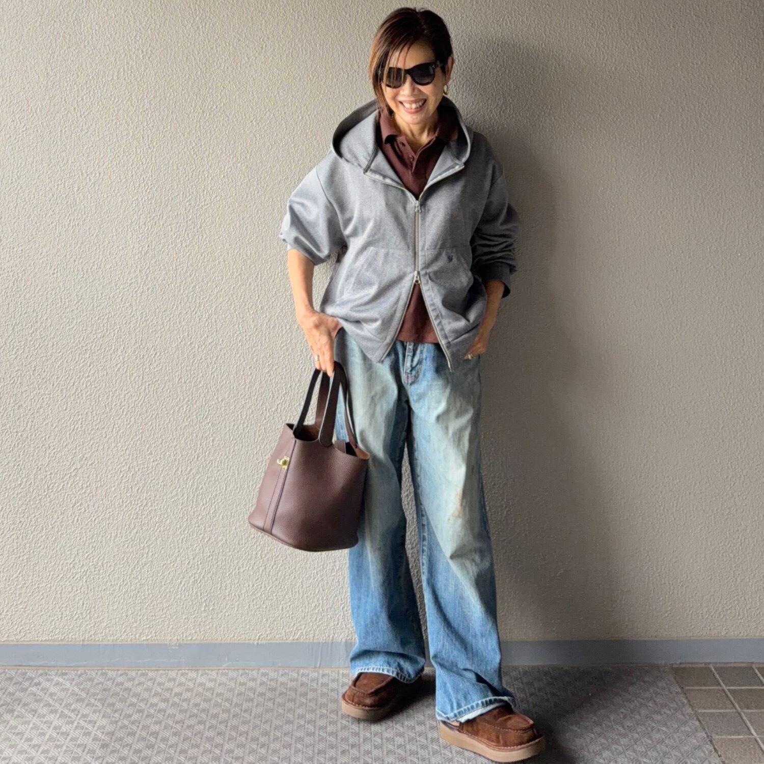 ラソエヌサーティスリー ディグリーズ ポンチ ゆったりシルエット イニシャル刺しゅう ダブルジップパーカー