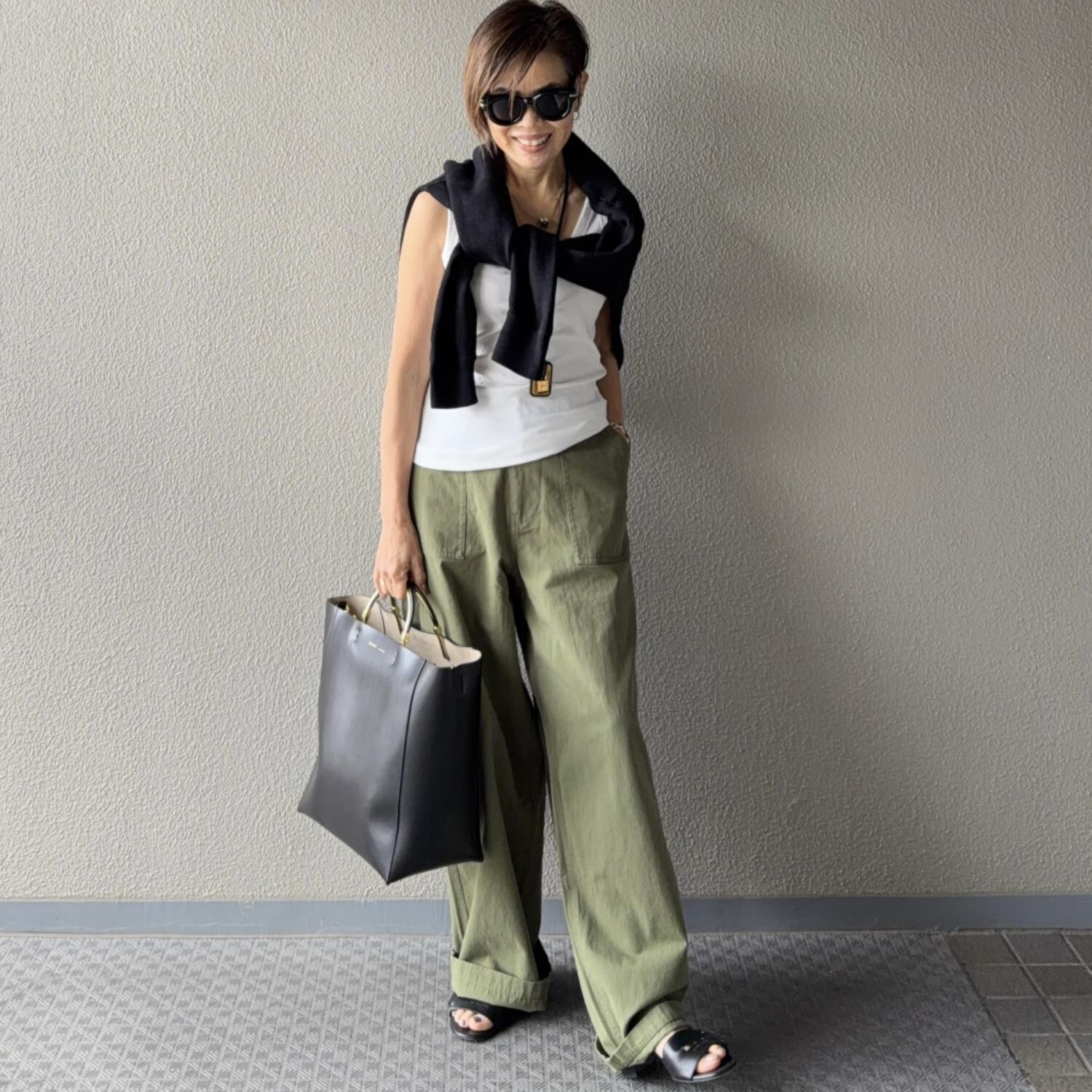 ラソエヌサーティスリー ディグリーズ バイオウォッシュ加工 ウエスト調整可能 ゆったりシルエット ワークカーゴパンツ