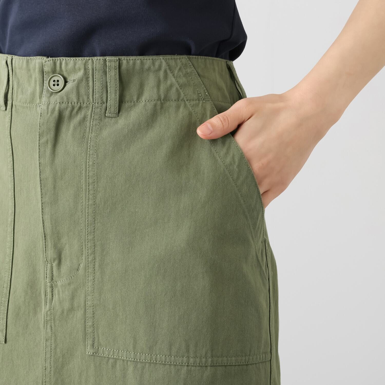 ラソエヌサーティスリー ディグリーズ バイオウォッシュ加工 ウエスト調整可能 ワークカーゴスカート