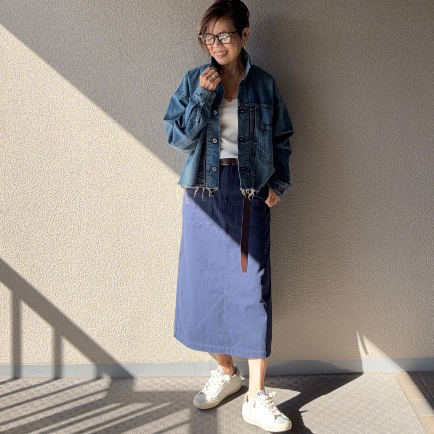 ラソエヌサーティスリー ディグリーズ バイオウォッシュ加工 ウエスト調整可能 ワークカーゴスカート