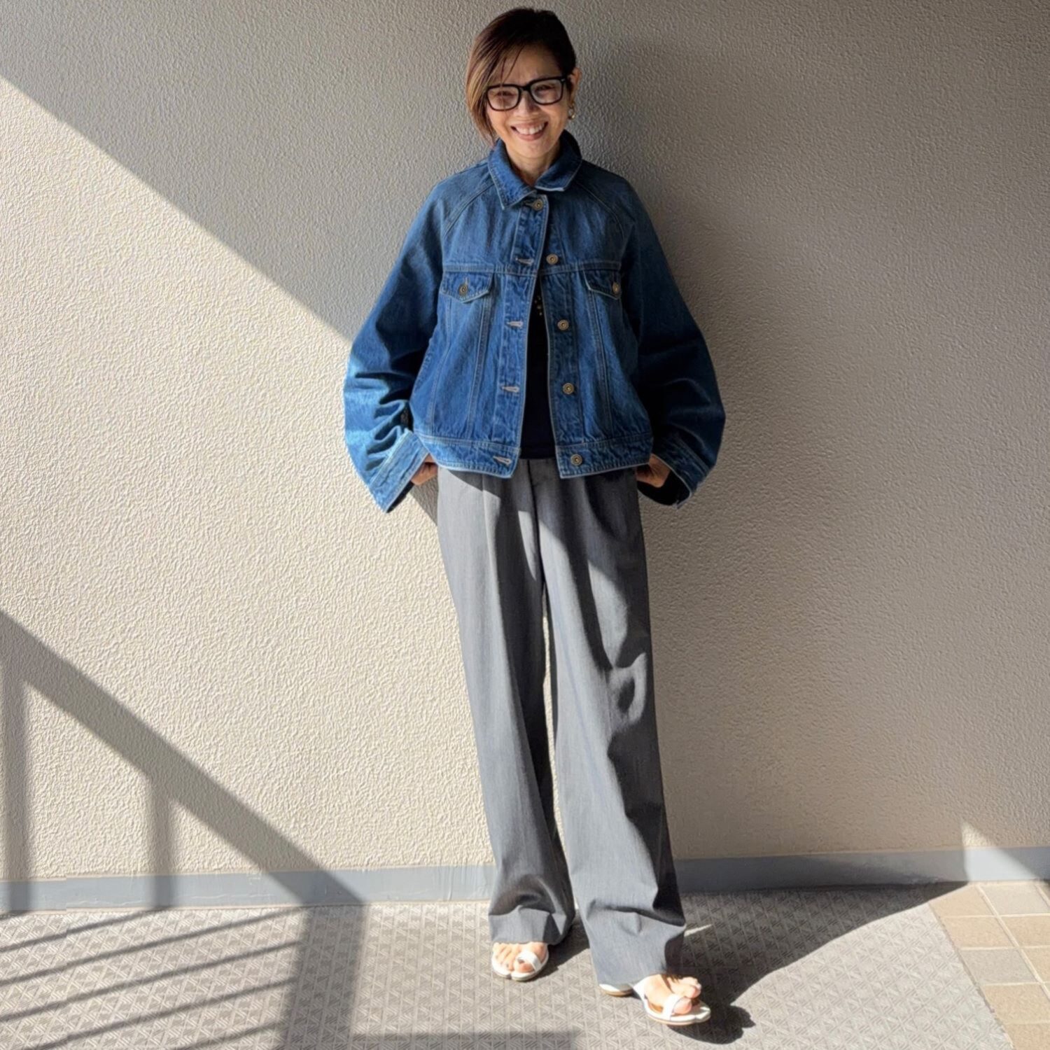 ラソエヌサーティスリー ディグリーズ バイオウォッシュ加工 立体ゆったりシルエット フレアースリーブ デニムジャケット